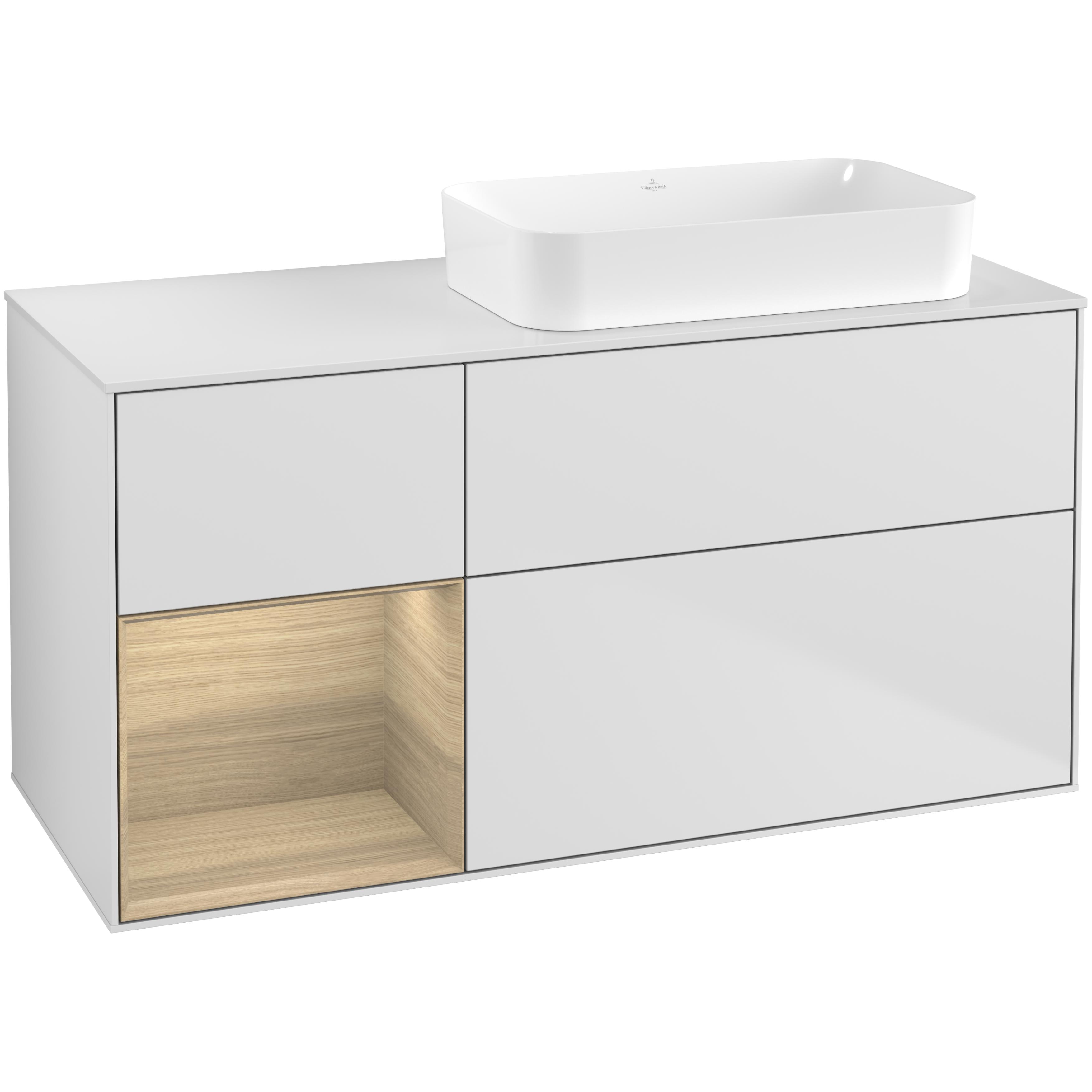 Tvättställsskåp Villeroy & Boch Finion med 3 Lådor Hylla och Bänkskiva för Ocentrerat Fristående Tvättställ
