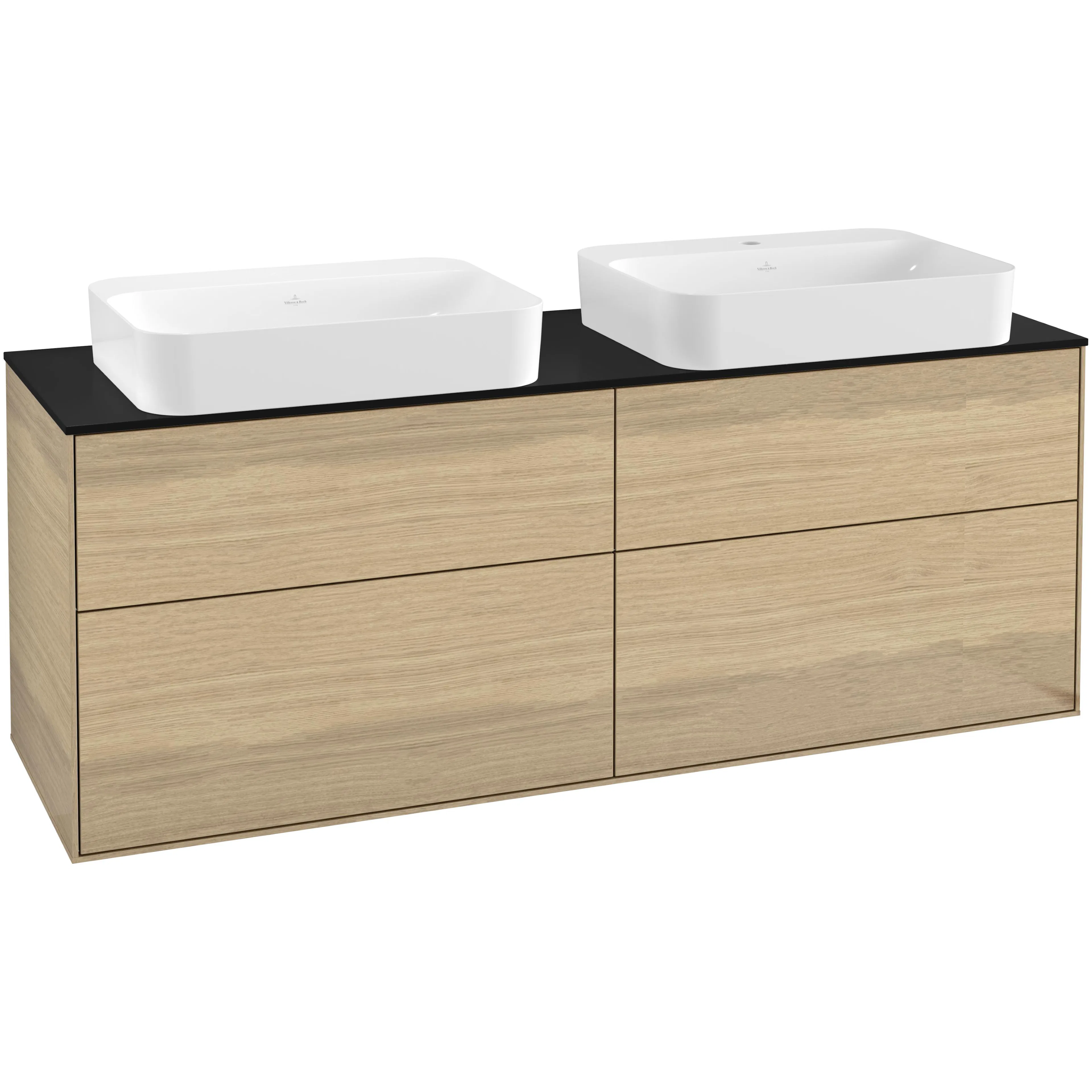 Tvättställsskåp Villeroy & Boch Finion G72200PC Ekfanér med bänkskiva i Mattsvart glas med Väggbelysning utan Blandarhål