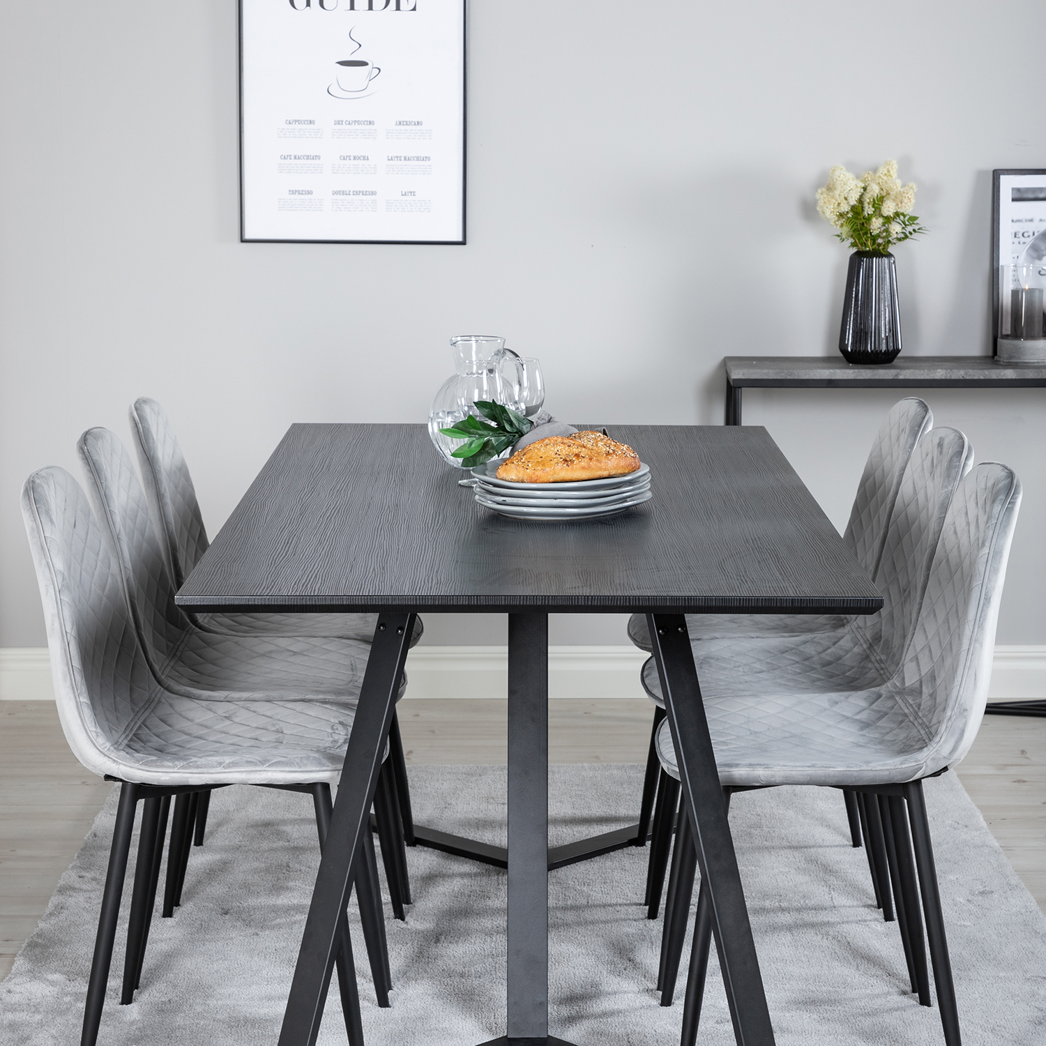 Spisegruppe Venture Home Madde med 6 Phoi Stoler Fløyel