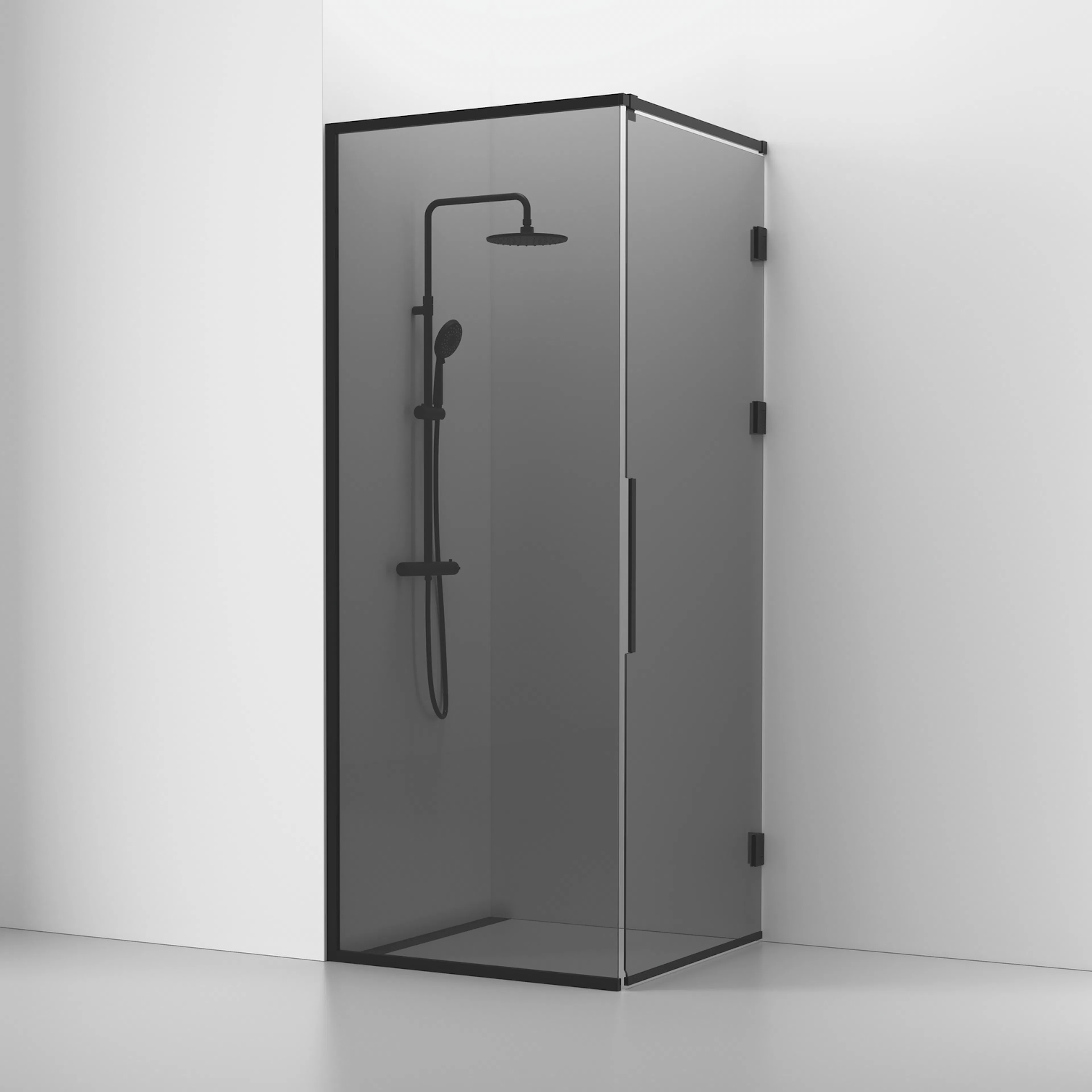 Langfoss Duschhörna Rak/Fast 90x82x230 Svart matt/Rök BxDxH: 900 x 820 x 2300 mm, Profil: Mattsvart Aluminium, Rökfärgat glas