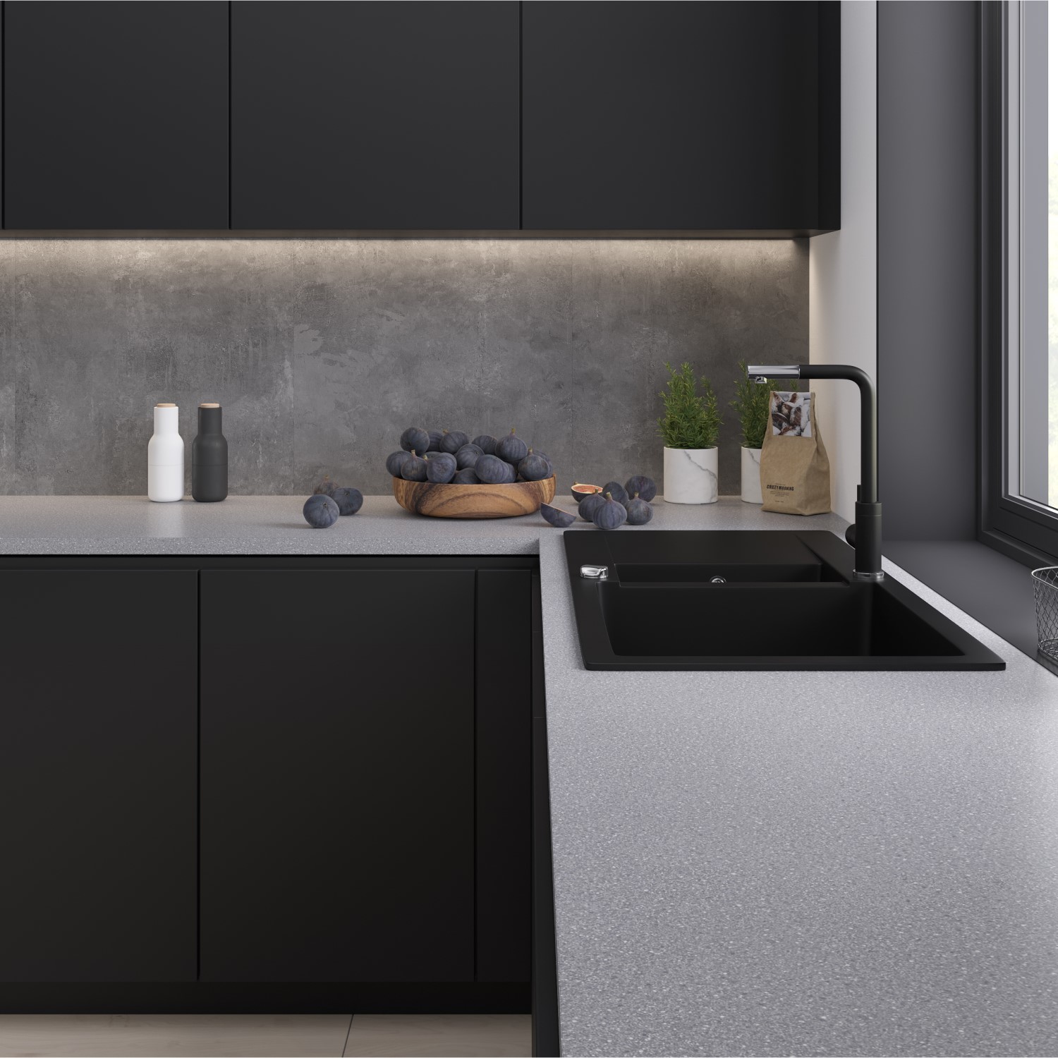 Benkeplate Fibo Laminat 125 Granite Black