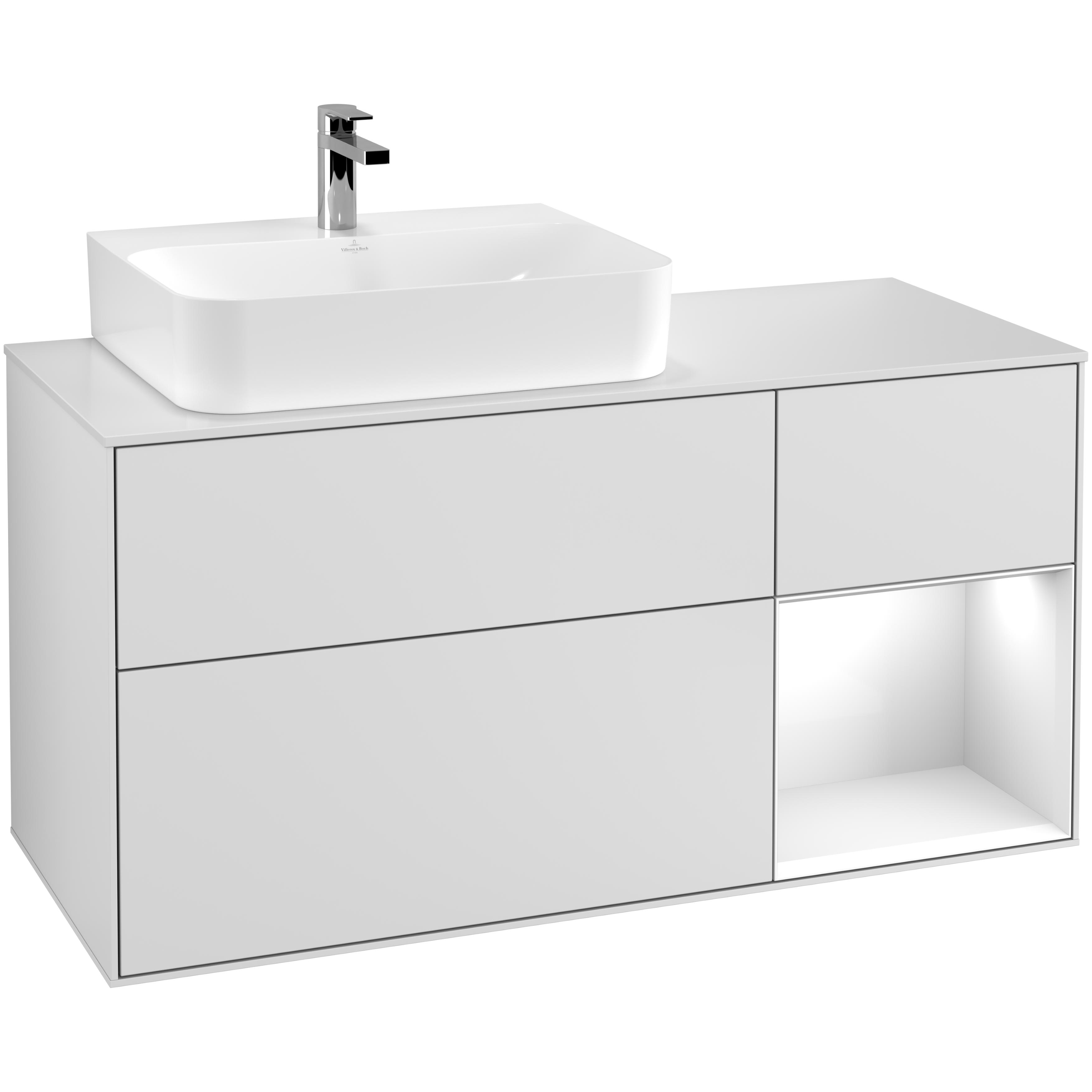 Tvättställsskåp Villeroy & Boch Finion med 3 Lådor Hylla och Bänkskiva för Ocentrerat Tvättställ | badrum - badrumsmobler - tvattstallsskap-och-kommod | KakelKungen