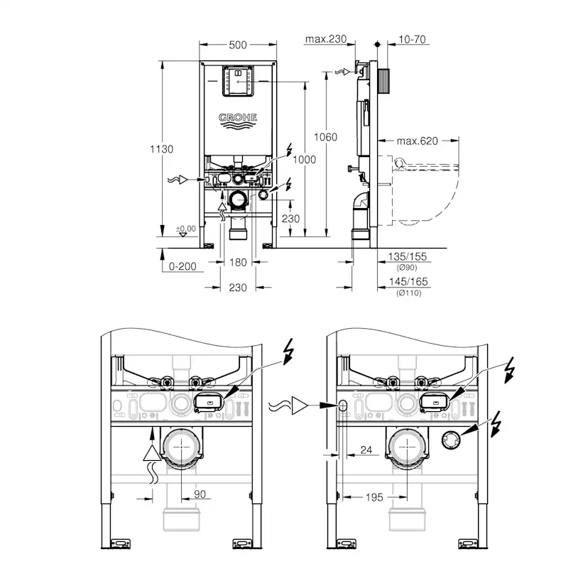 WC-fixtur Grohe Rapid SLX 39600 113 cm med Integrerat Eluttag