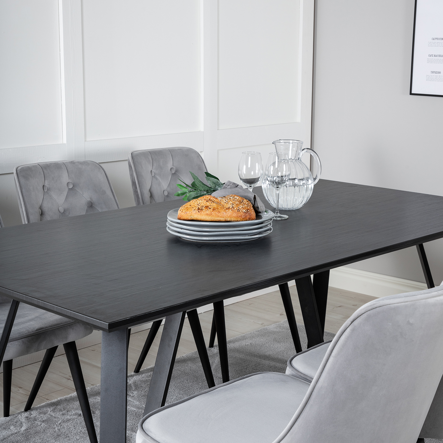 Spisegruppe Venture Home Madde med 6 Vera Stoler Fløyel