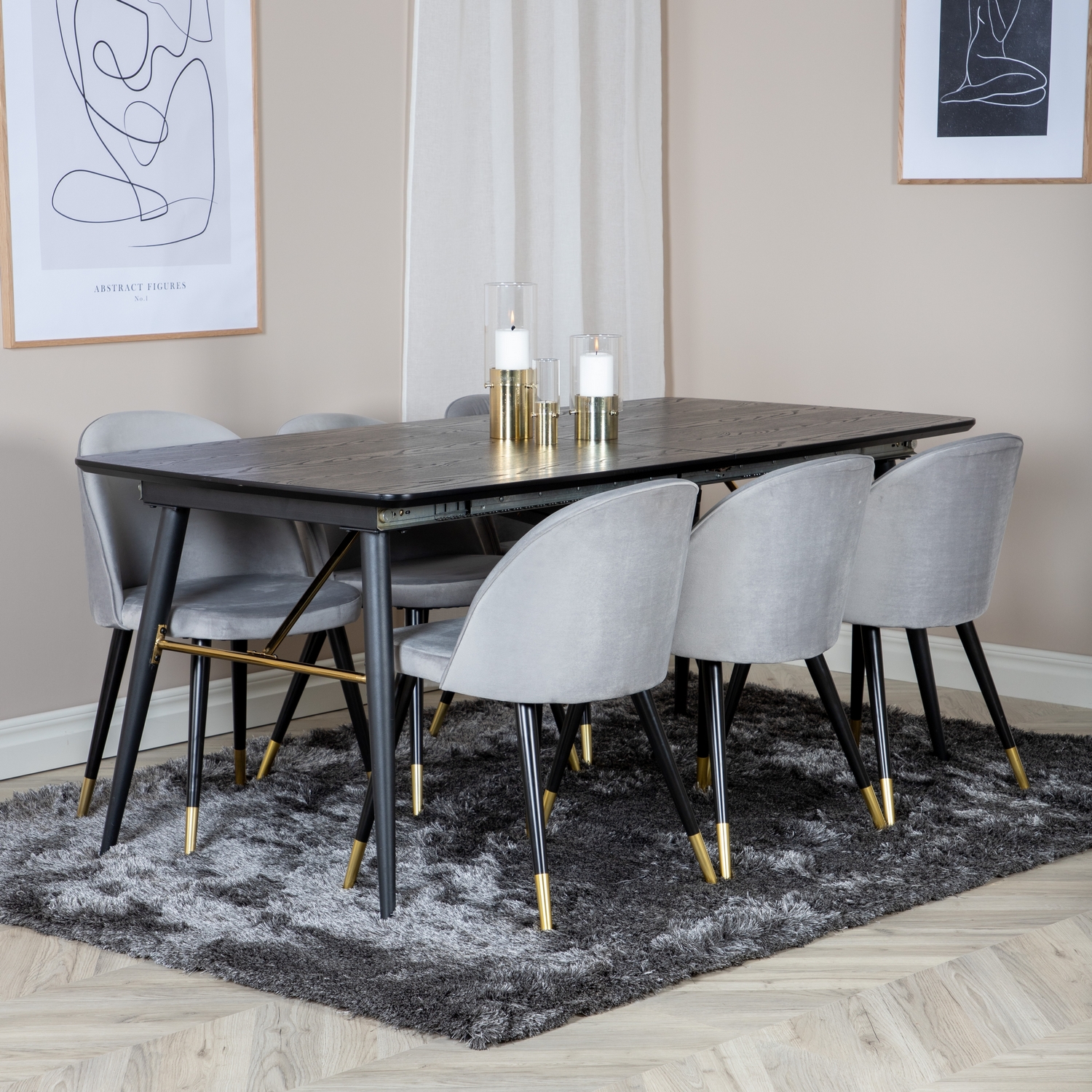 Spisegruppe Venture Home Gold med 6 Velvet Stoler
