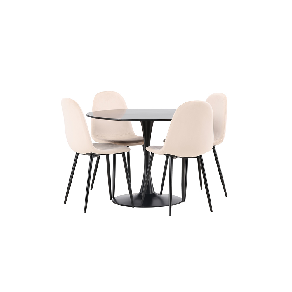 Spisegruppe Venture Home Glade Ø 100 cm med 4 Polar Stoler Fløyel