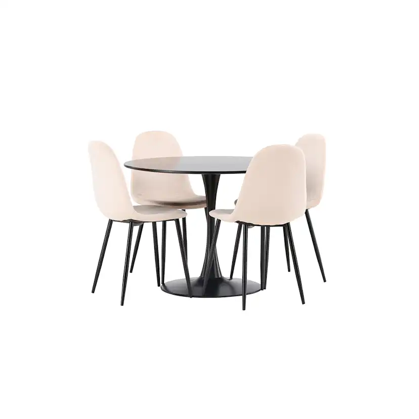 Spisegruppe Venture Home Glade Ø 100 cm med 4 Polar Stoler Fløyel