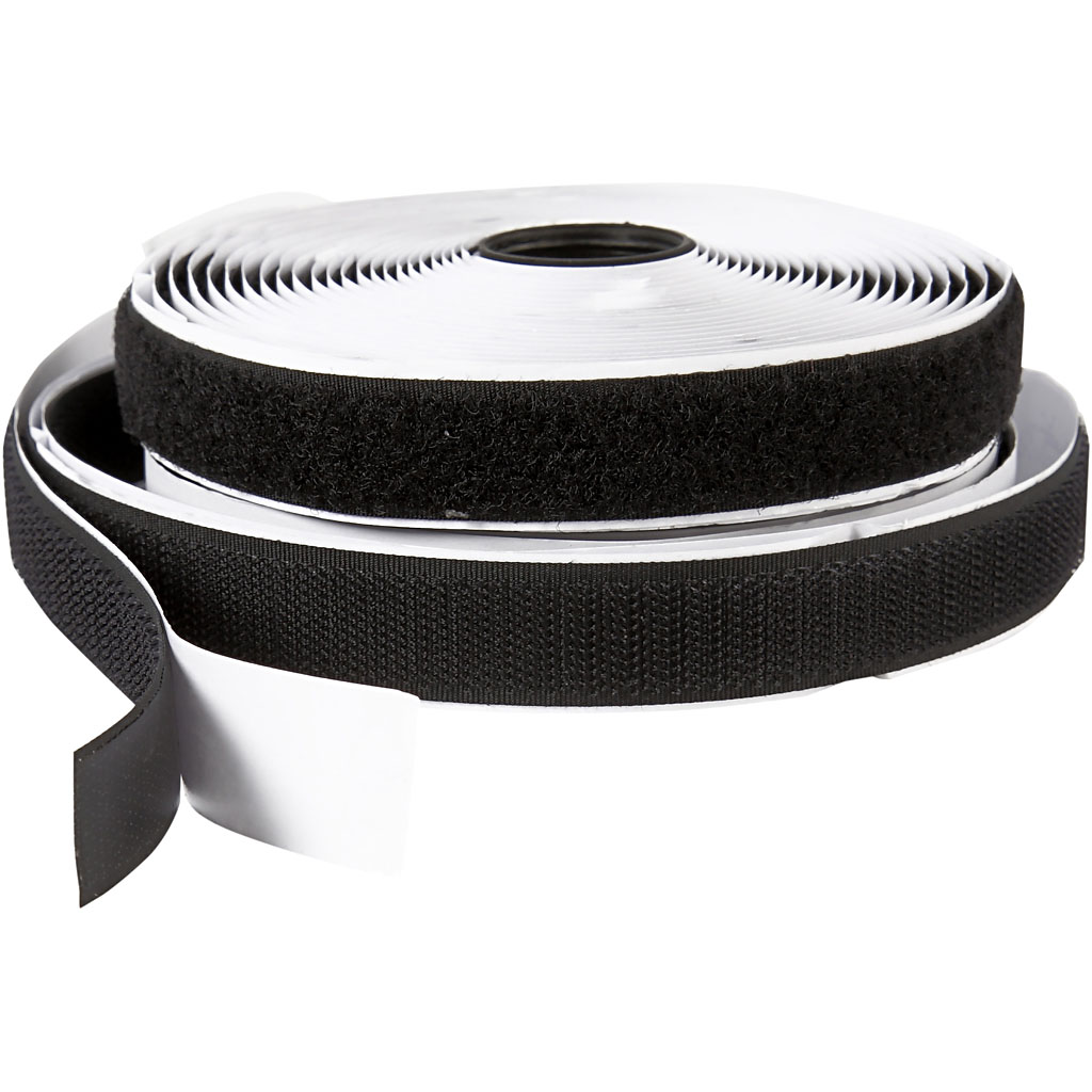 Kardborreband, svart, B: 20 mm, 5 m/ 1 rl. Svart