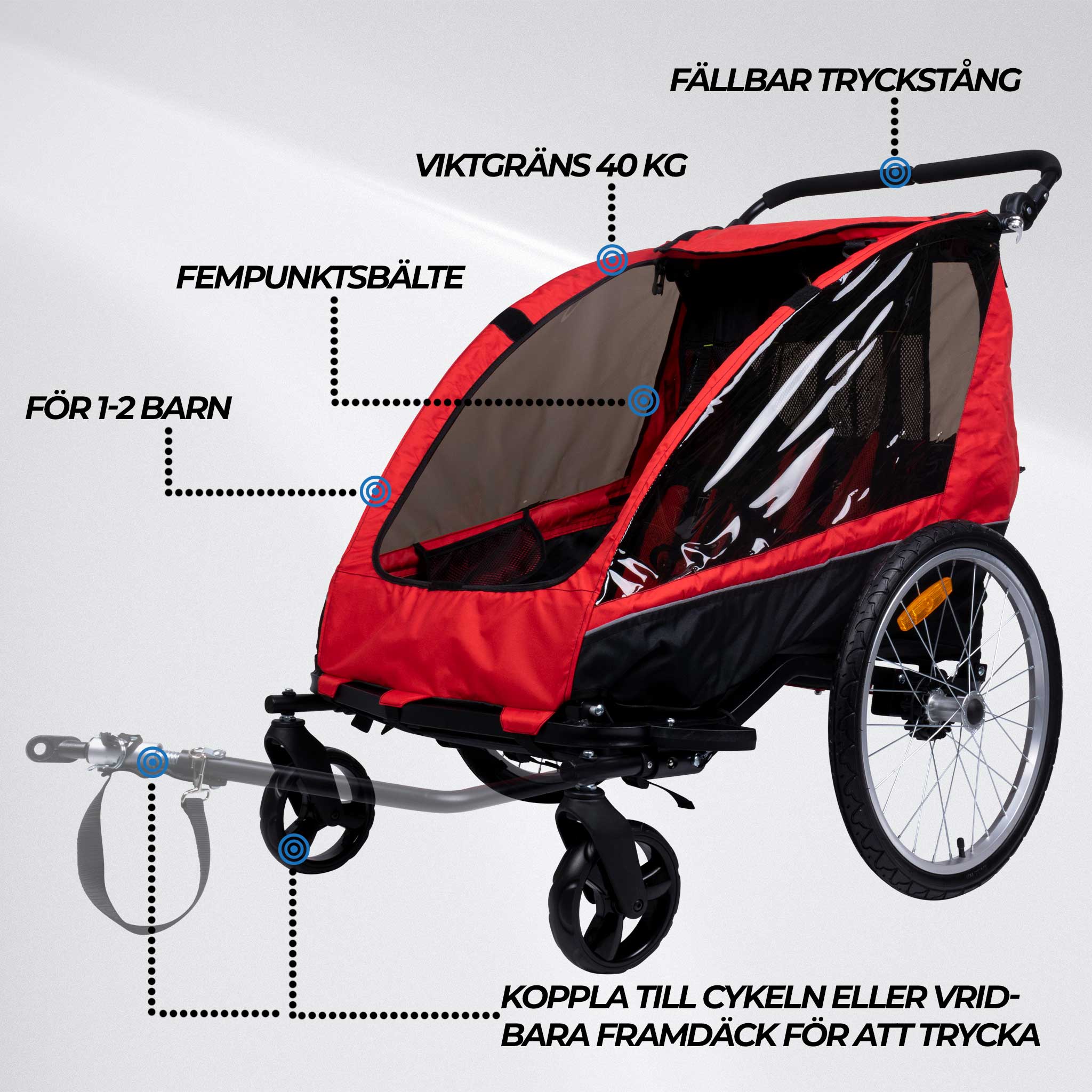 Sykkelvogn Trekker for 1-2 Barn Pro