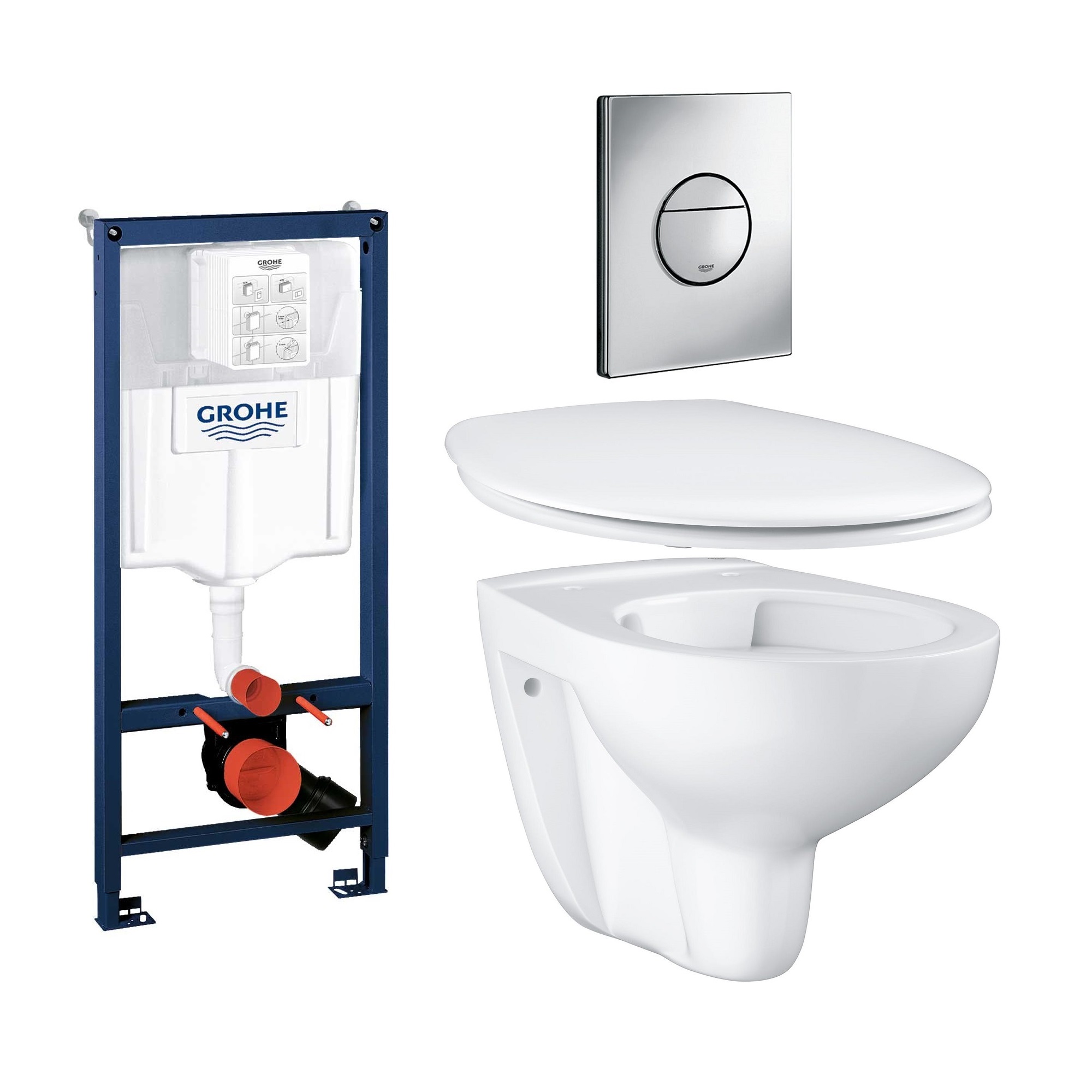 V&auml;ggh&auml;ngd Toalettstol Grohe Bau Ceramic 39427 Komplett