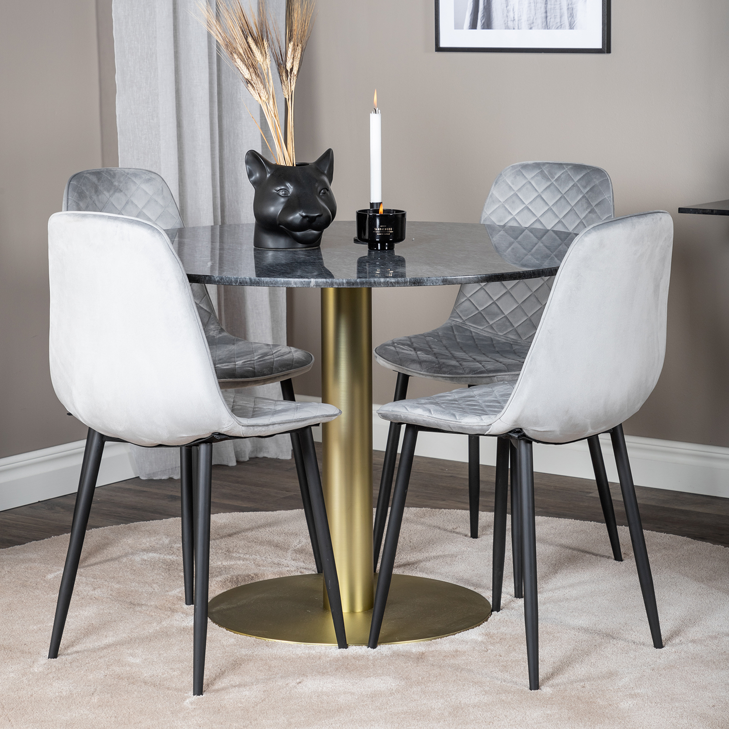 Spisegruppe Venture Home Estelle med 4 Phoi Stoler Fløyel