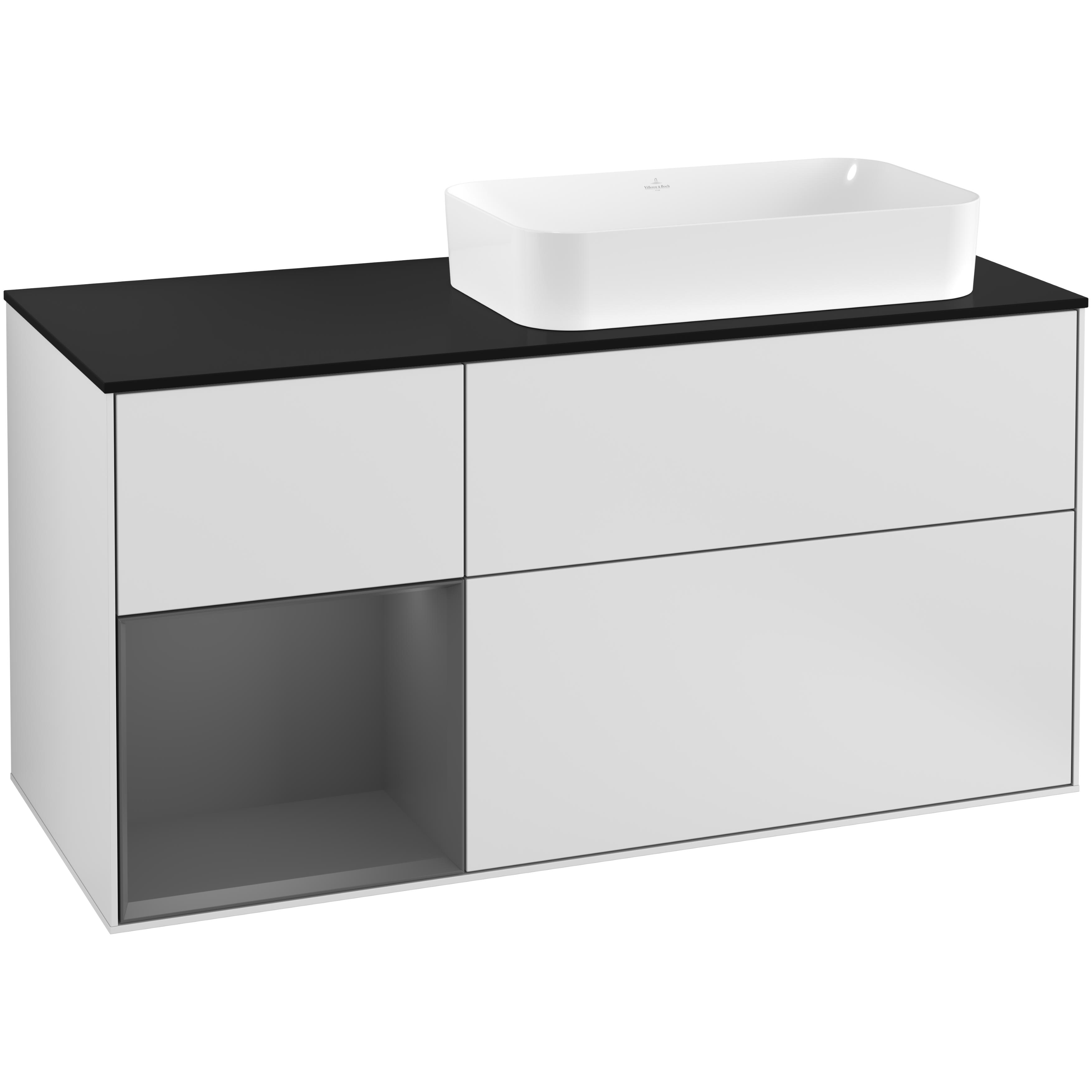 Tvättställsskåp Villeroy & Boch Finion med 3 Lådor Hylla och Bänkskiva för Ocentrerat Fristående Tvättställ