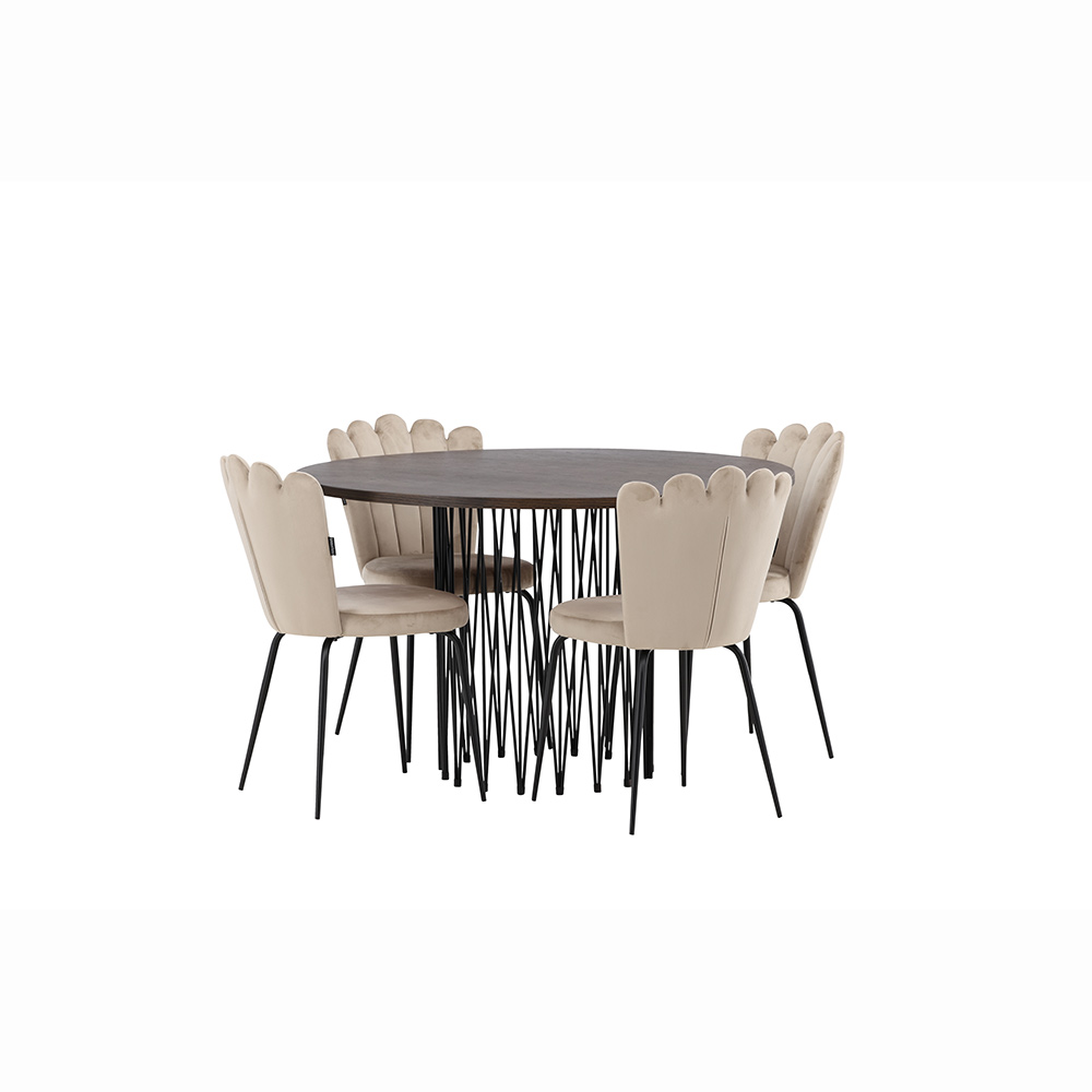 Spisegruppe furniture/fashion Stone Ø120 cm med 4 Limhamn Light Stoler