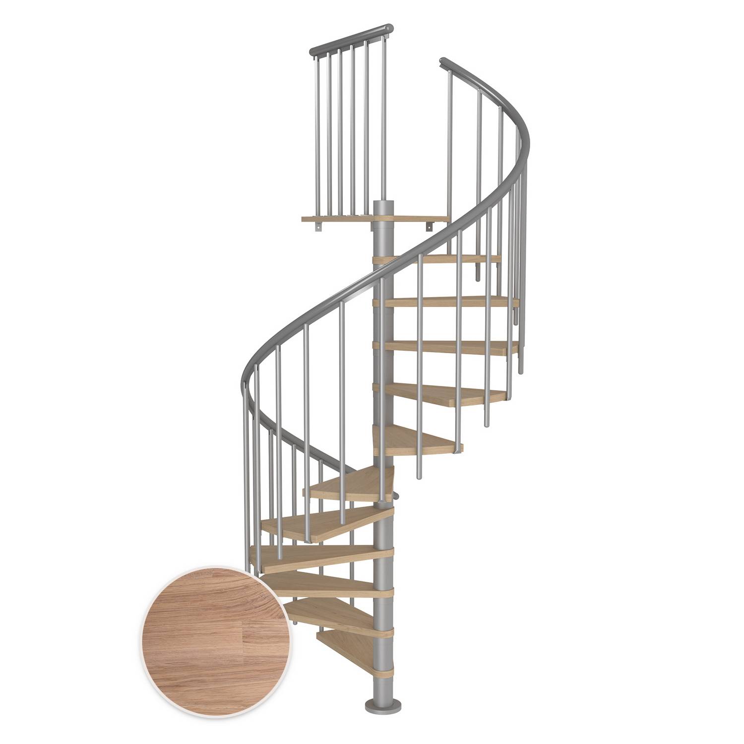 MONTREAL spiral ek vit oljad pearl grey CLASSIC3 12T Ø160 Pearl Grey, D: 1600 mm, Høyde gulv til gulv: 2700-3090 mm, 12+1 trinn