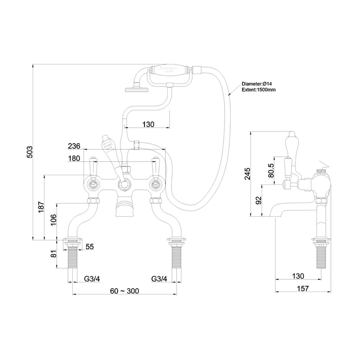 Dusj- og Badekarbatteri Burlington CL15 Kensington