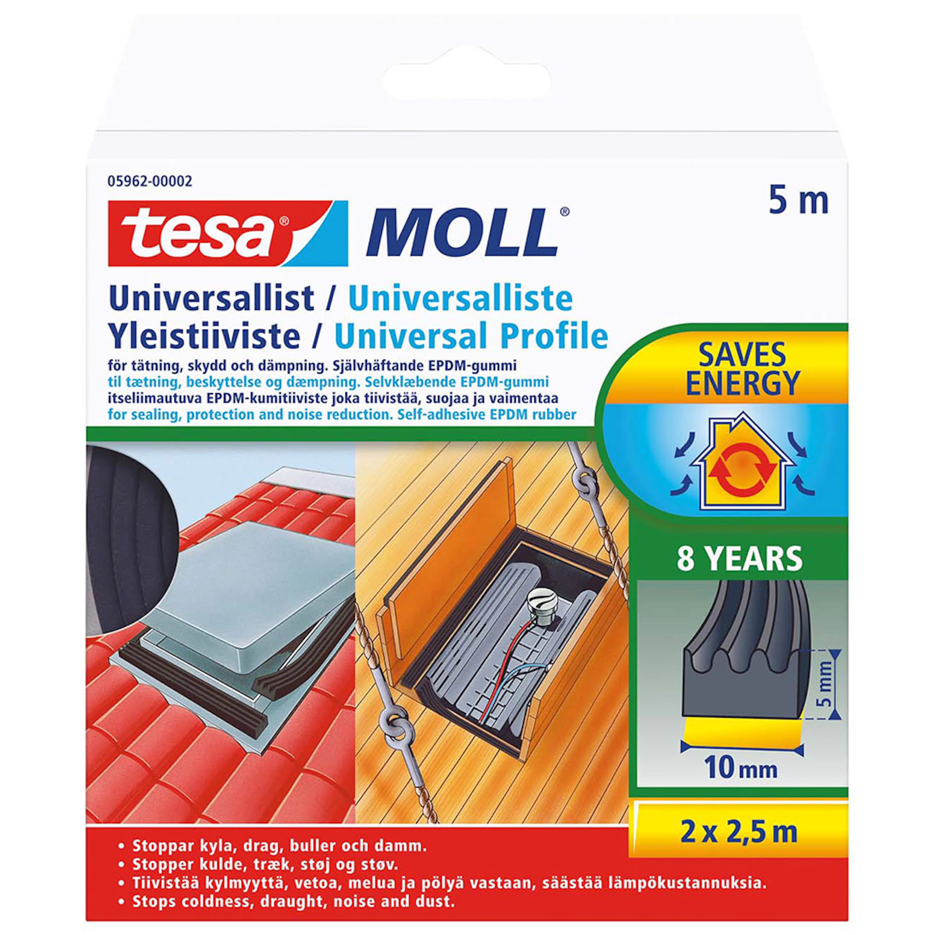 Universalkantlist Tesa 5 m x 10 mm x 5 mm