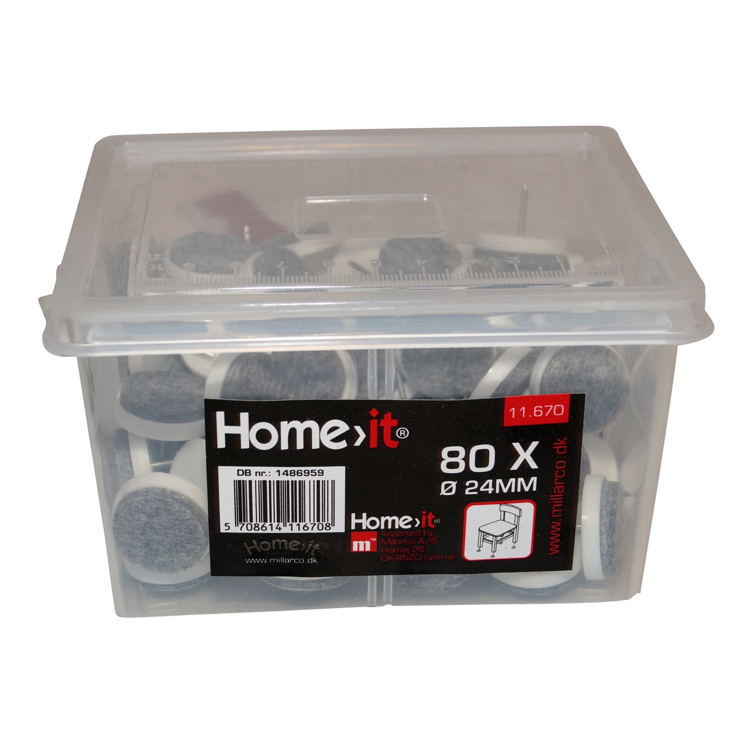 Glidesøm Home it med Filt Ø24 mm 80 stk i Boks