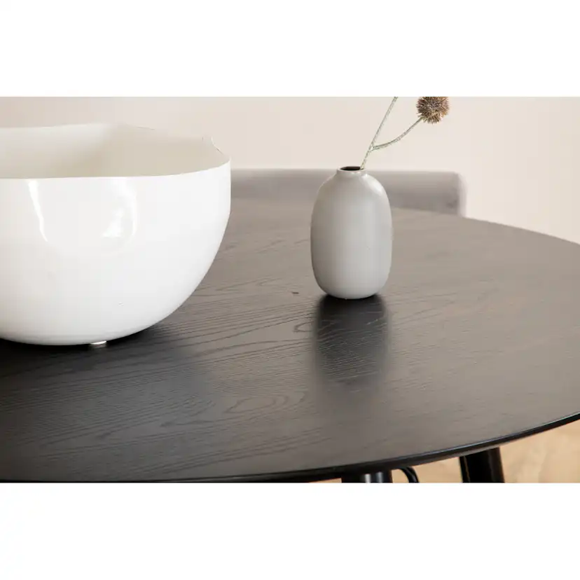 Dipp Dining Table - 115cm - Black Veneer / All black legs +K Sort/Lysegrå