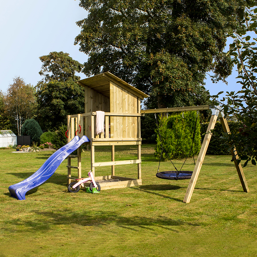 Klatrestativ PLUS Play med Rutsjebane og Mega Huske