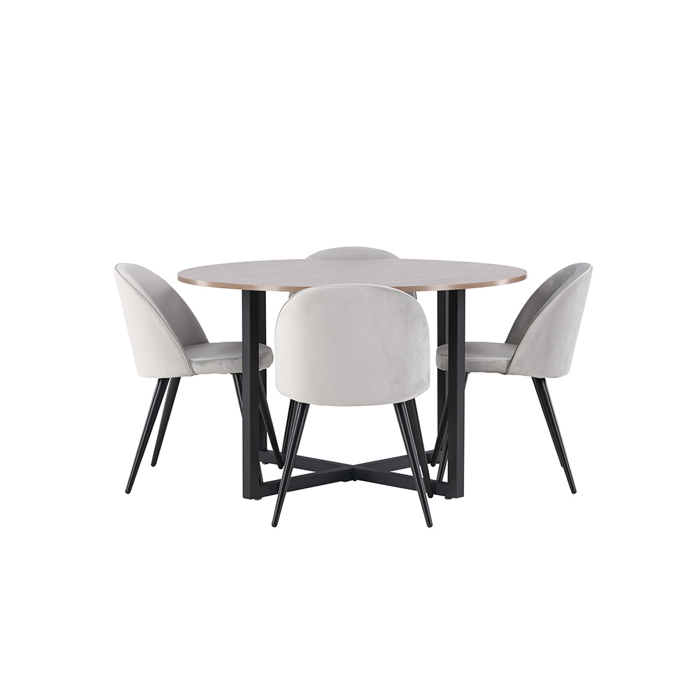 Spisegruppe Venture Home Durango Ø 120 cm med 4 Velvet Stoler