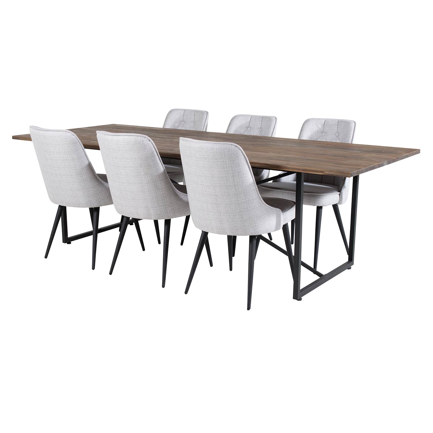 Padang Table - Dark Teak /Velvet Chair -Light Grey Fabric_6 Teak/Lysegrå