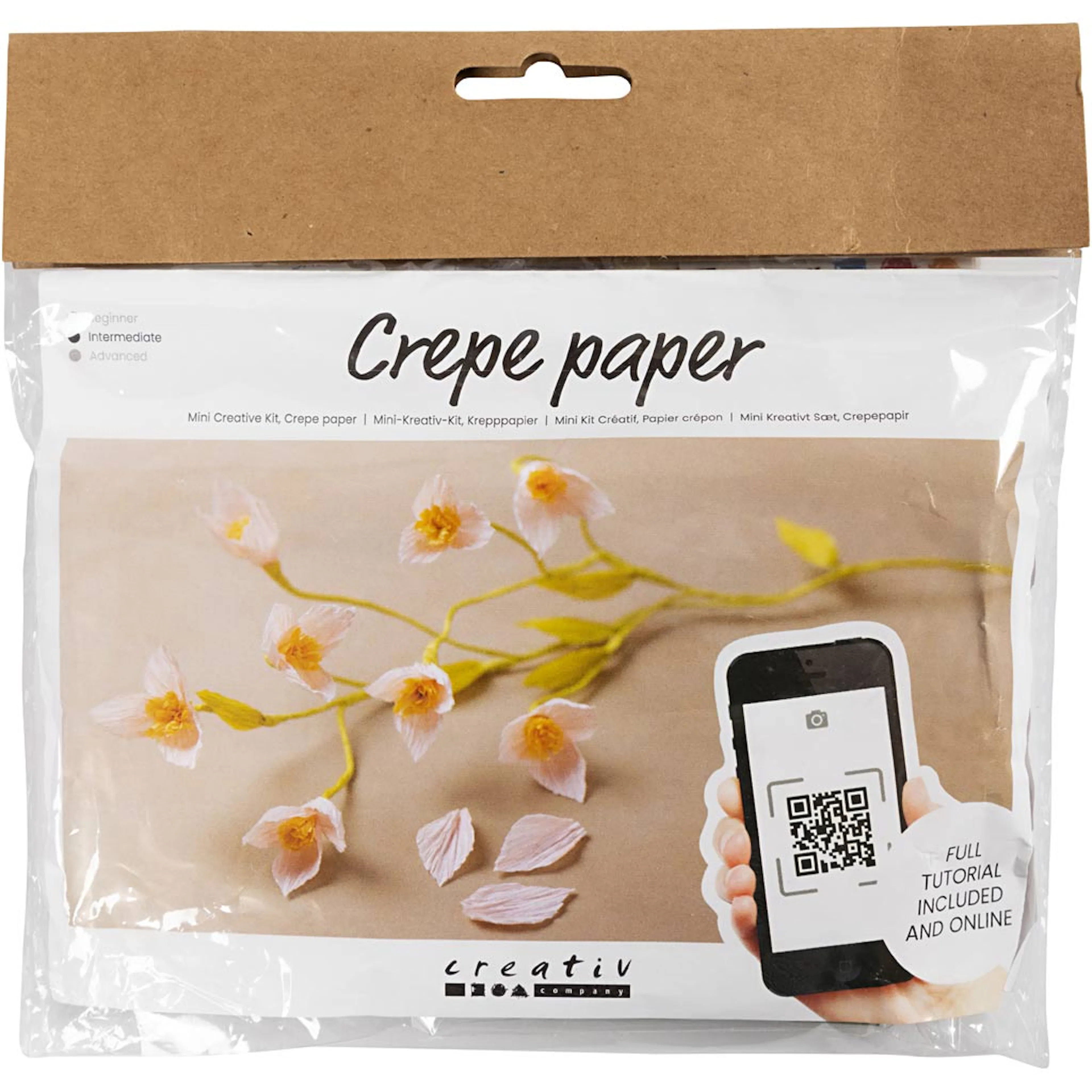 Mini DIY Kit Kräppapper, Körsbärskvist, Stretchbarhet: 180%, Kirsebærgren
