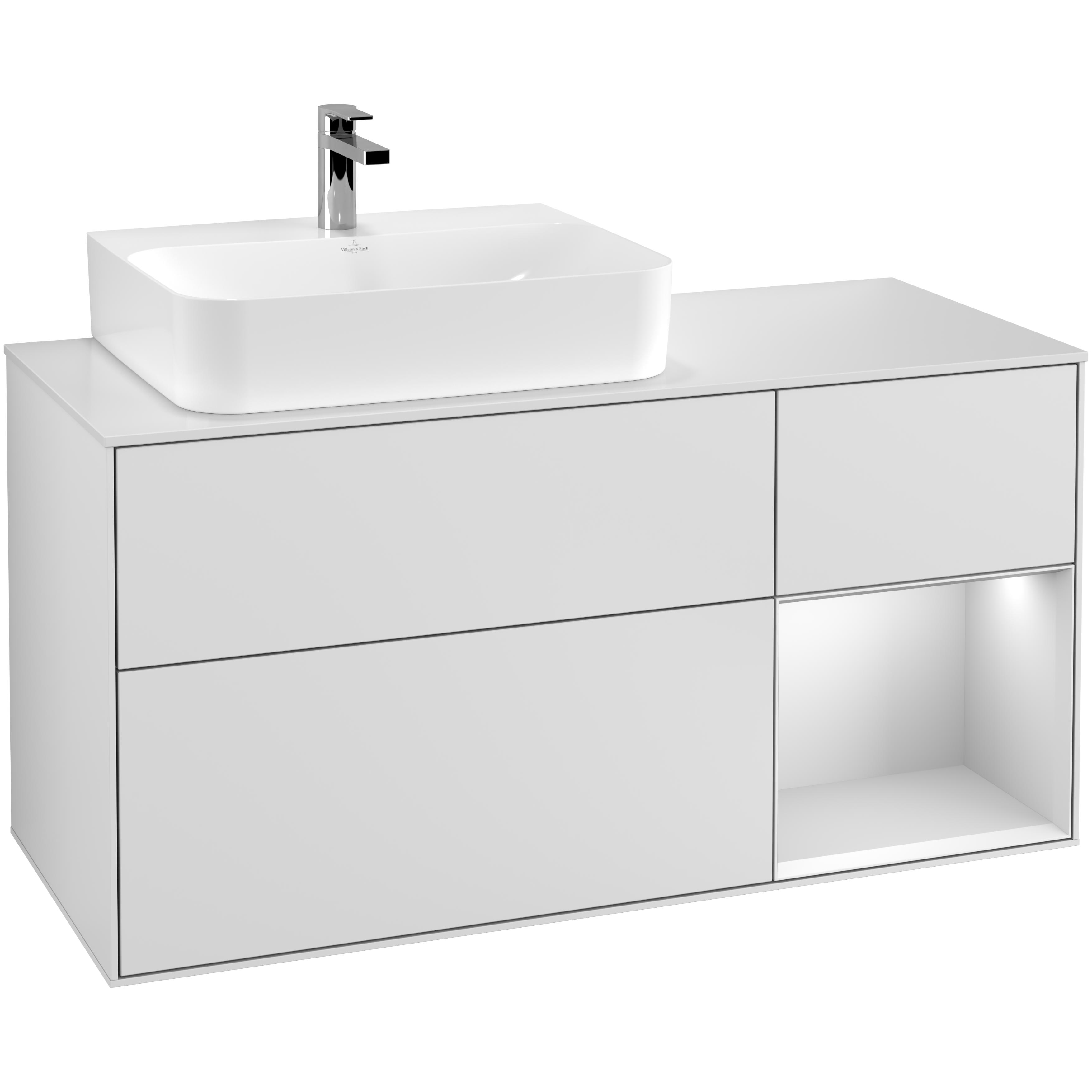 Tvättställsskåp Villeroy & Boch Finion med 3 Lådor Hylla och Bänkskiva för Ocentrerat Tvättställ | badrum - badrumsmobler - tvattstallsskap-och-kommod | KakelKungen