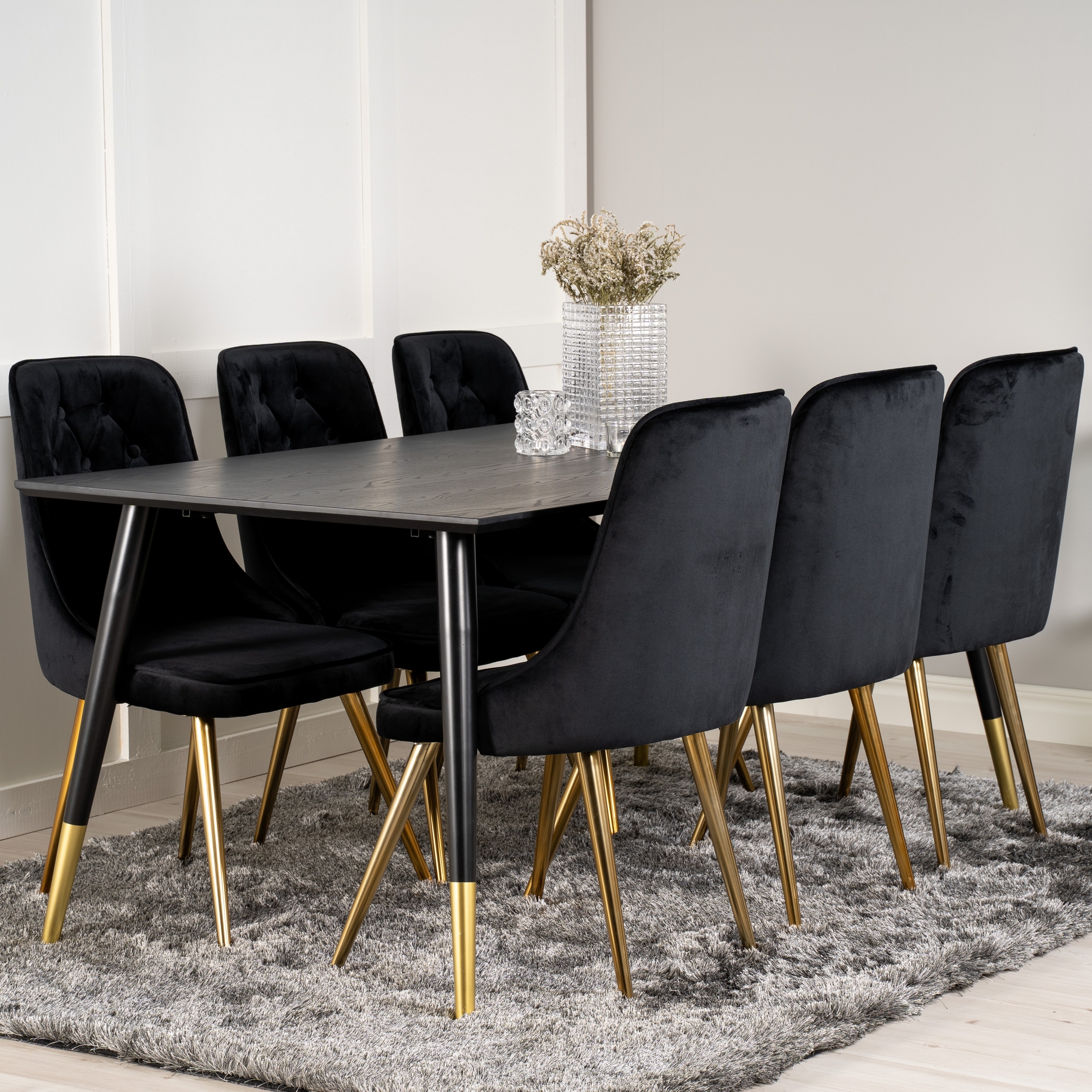 Spisegruppe Venture Home Dipp med 6 Velvet Deluxe Fløyel Stoler