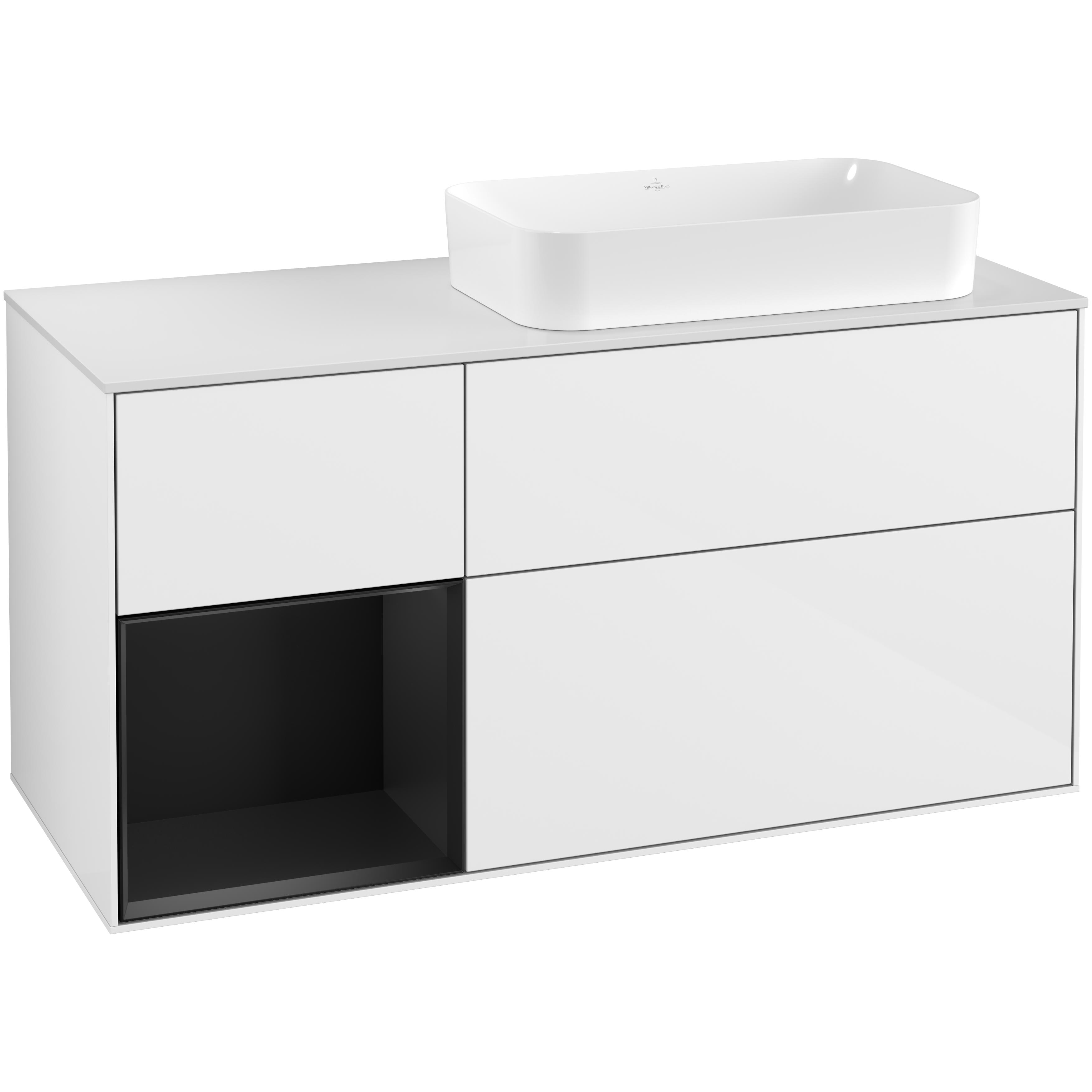 Tvättställsskåp Villeroy & Boch Finion med 3 Lådor Hylla och Bänkskiva för Ocentrerat Fristående Tvättställ