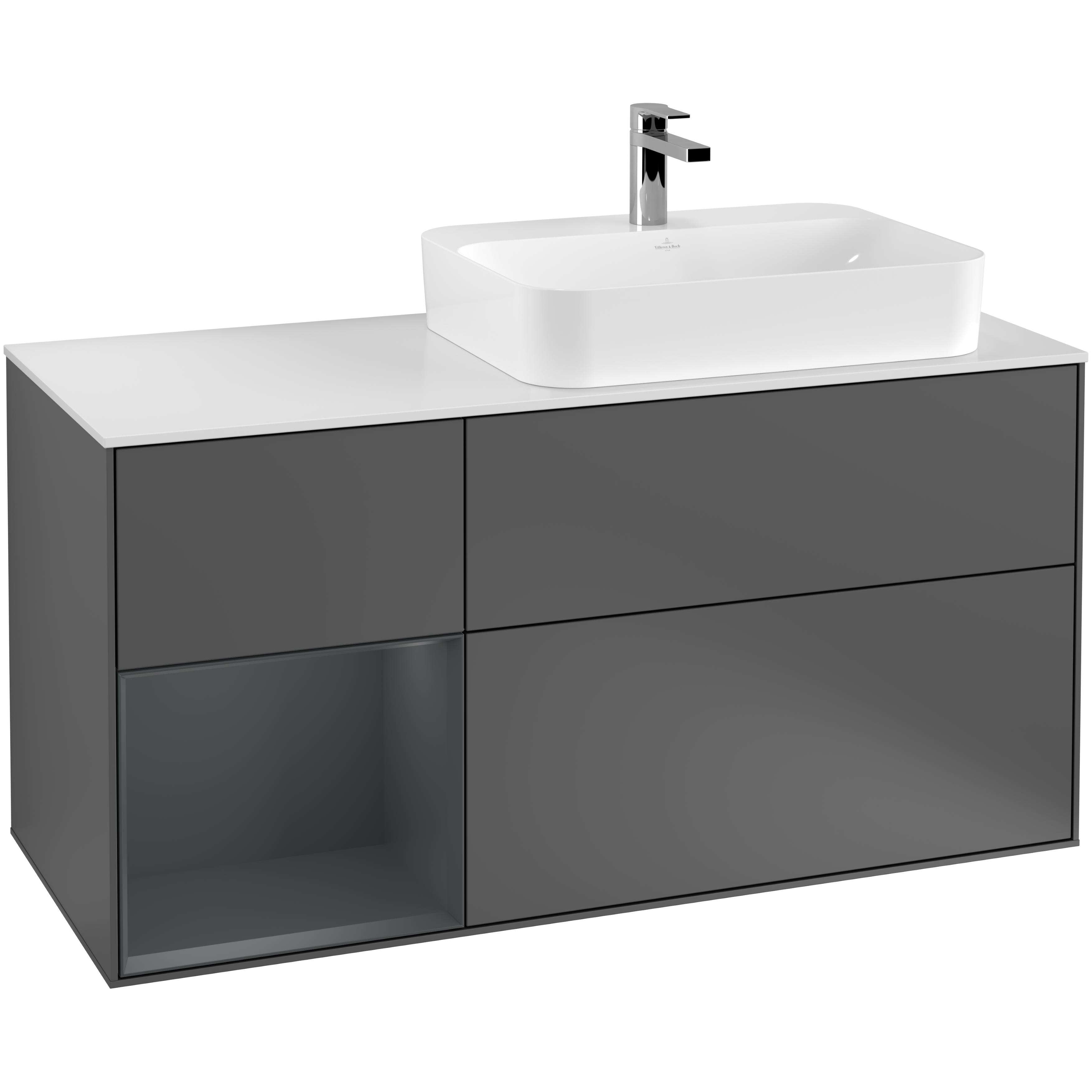 Tvättställsskåp Villeroy & Boch Finion med 3 Lådor Hylla och Bänkskiva för Ocentrerat Ytmonterat Tvättställ | badrum - badrumsmobler - tvattstallsskap-och-kommod | KakelKungen