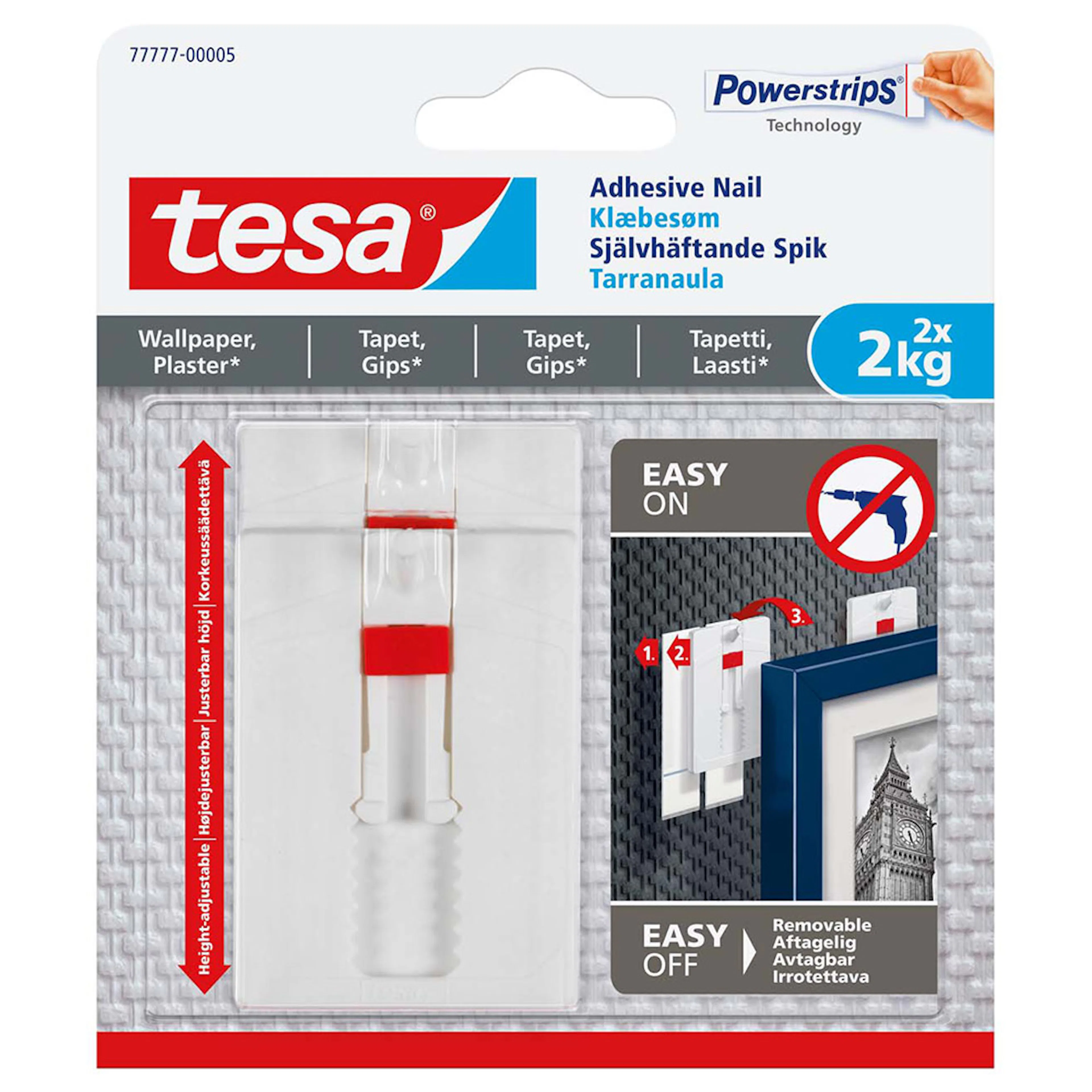 Selvklebende Spiker Tesa Justerbar Tapet 2 stk 2 kg