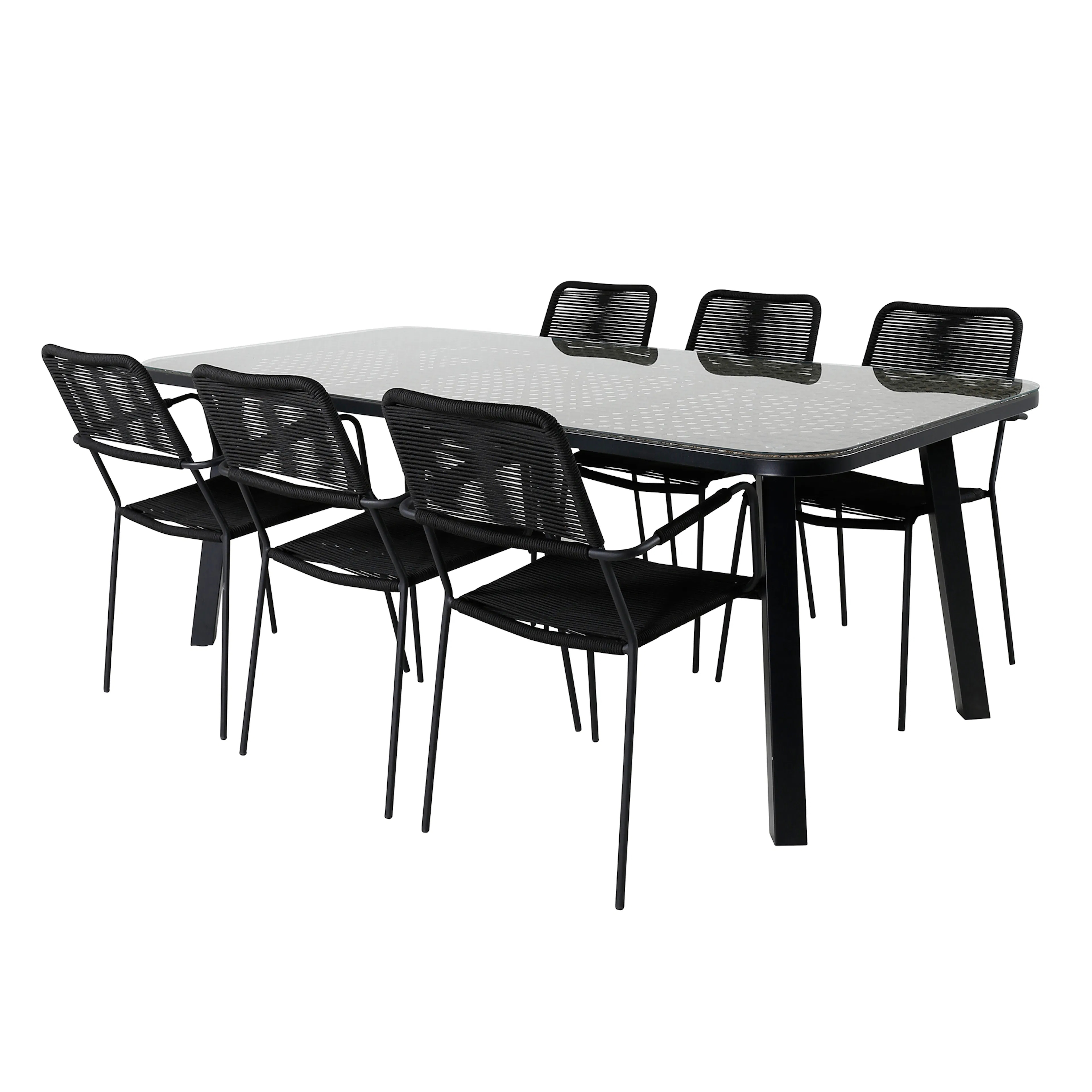 Paola Dining Table - Black Steel / Nature Wicker - 200*100+L Sort