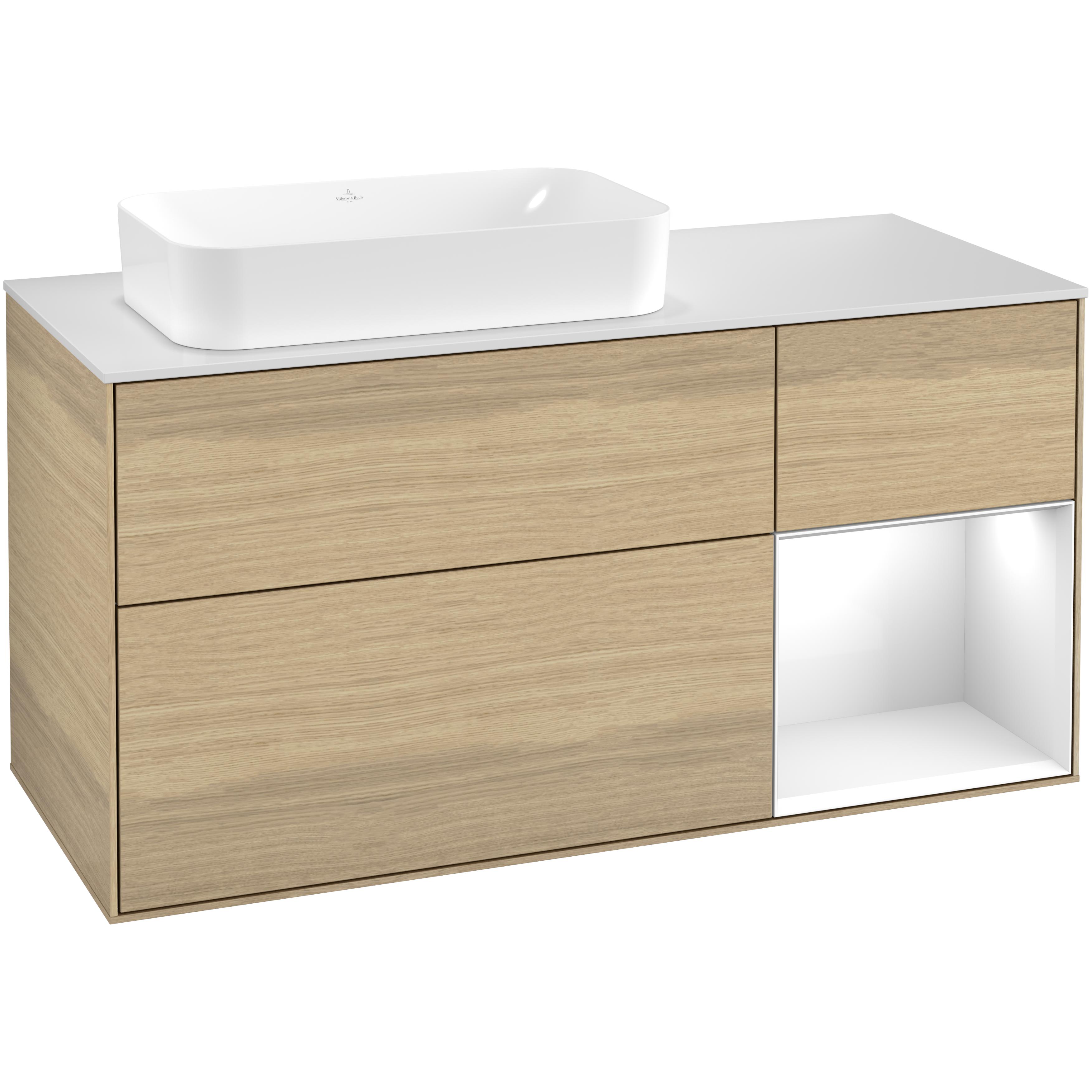 Tvättställsskåp Villeroy & Boch Finion med 3 Lådor Hylla och Bänkskiva för Ocentrerat Fristående Tvättställ