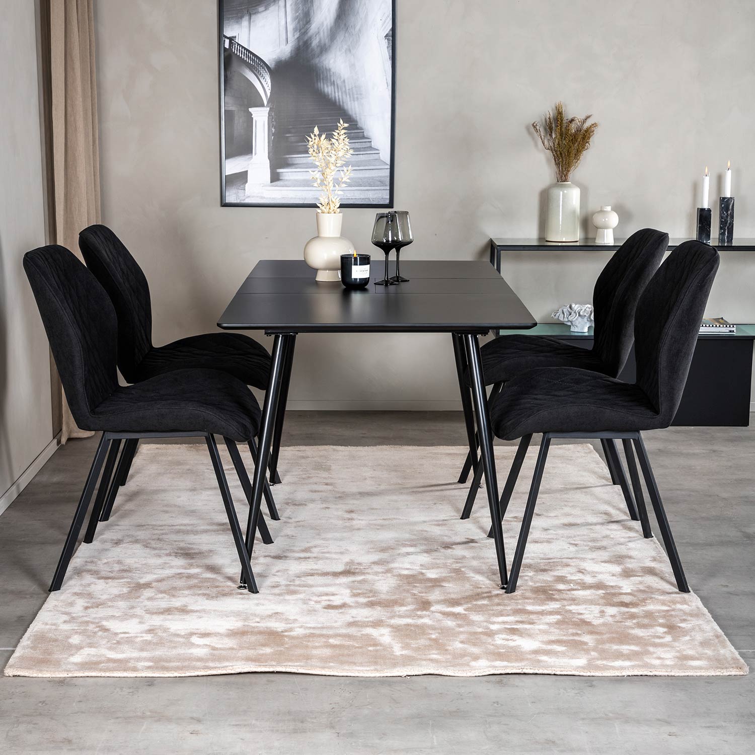 Spisegruppe Venture Home Silvia med Innleggsplate og 4 Geneva Stoler