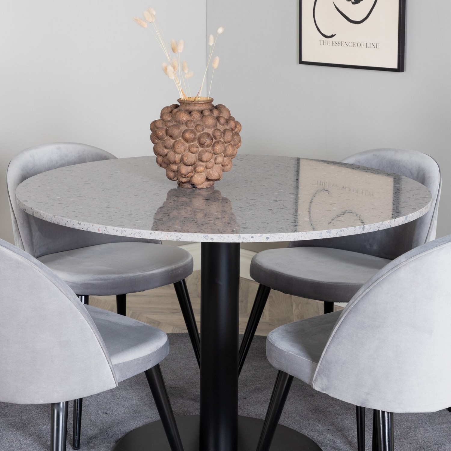 Spisegruppe Venture Home Roxanna Grå Bord med 4 Valentina Stoler Fløyel