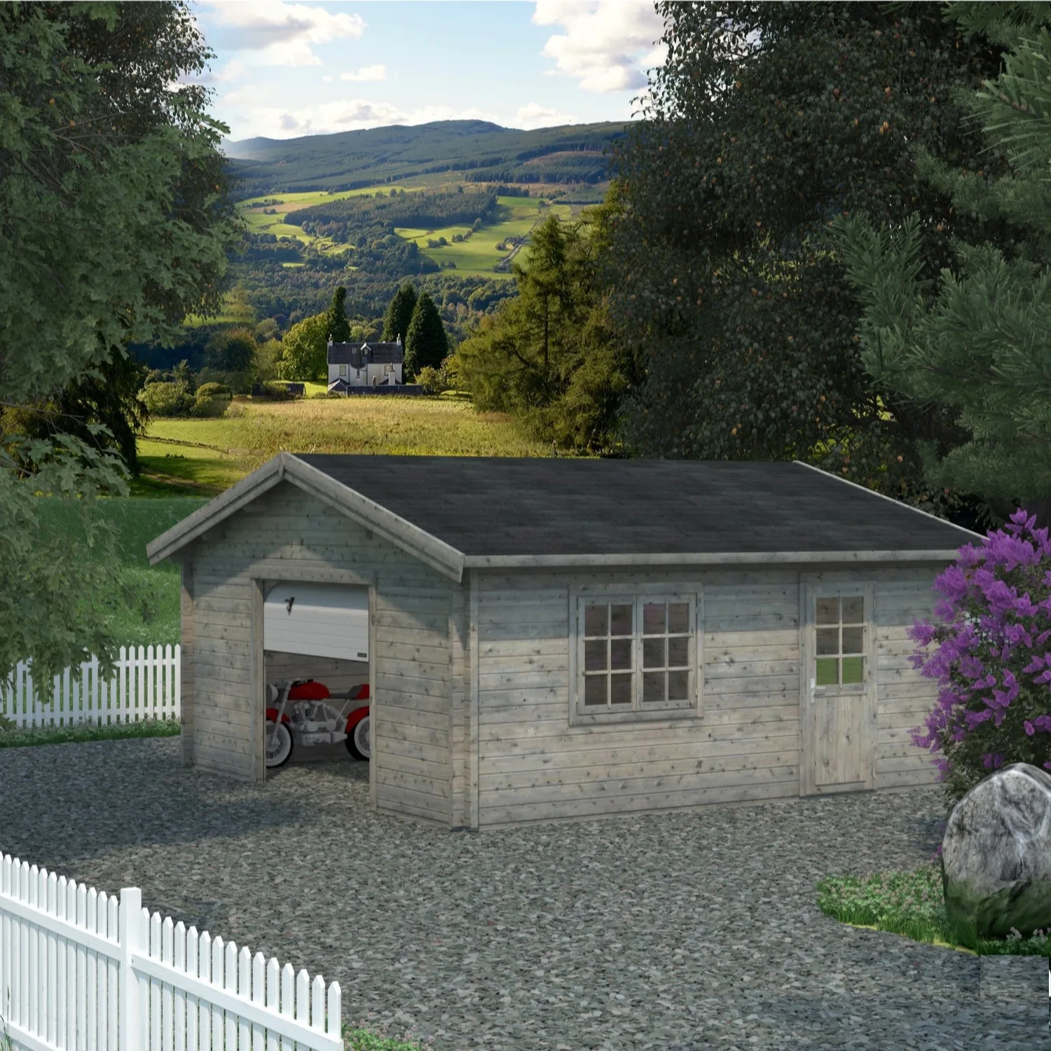 Roger 29,2 m2 (inv. 27,7 m2) with sectional door Ubehandlet tre