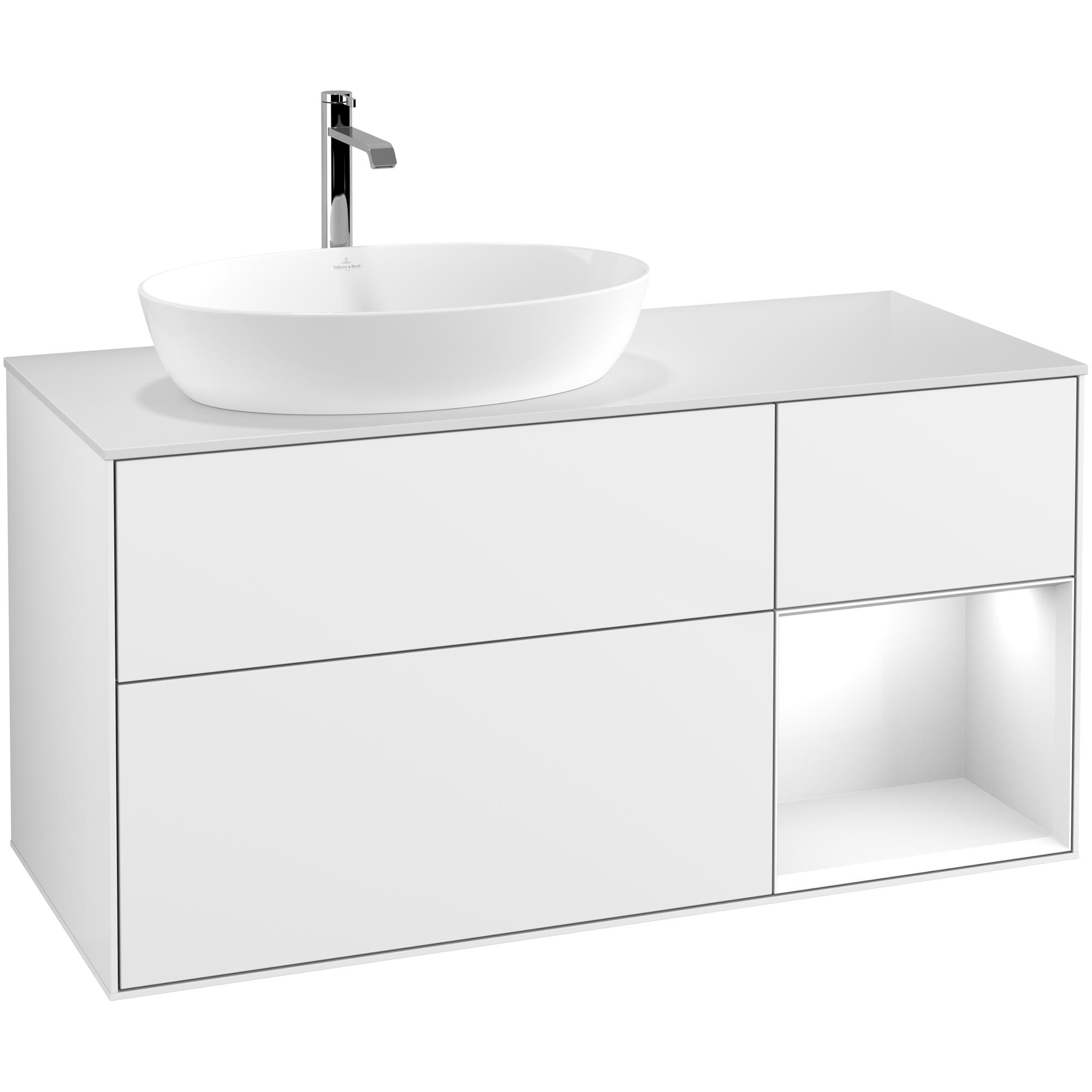 Tvättställsskåp Villeroy & Boch Finion med 3 Lådor Hylla och Bänkskiva för Ocentrerat Tvättställ från Artis & Collaro | badrum - badrumsmobler - tvattstallsskap-och-kommod | KakelKungen