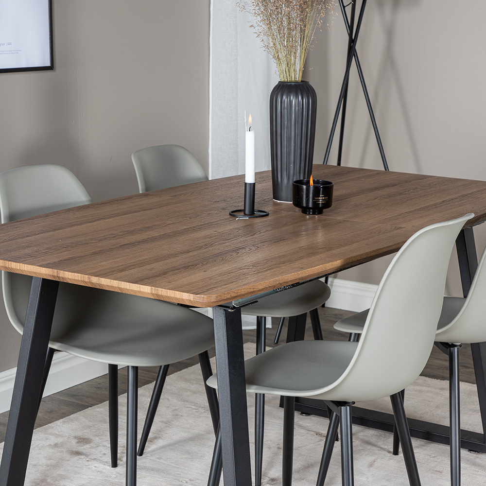  Inca Dining Table 160/200*85 cm+Polar Plastic Dining Chair Natur/Sort/Grå