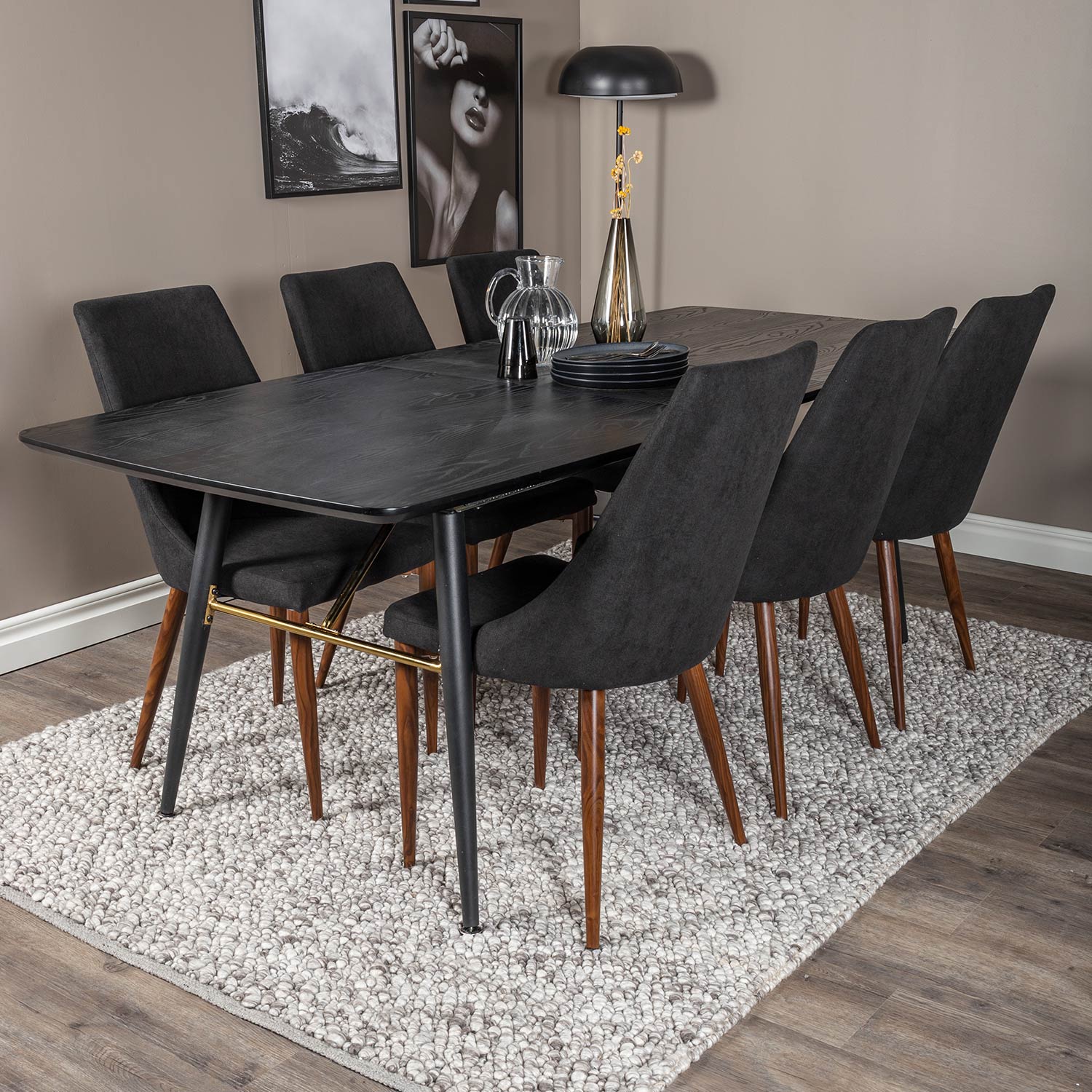 Spisegruppe Venture Home Gold med 6 Leone Stoler