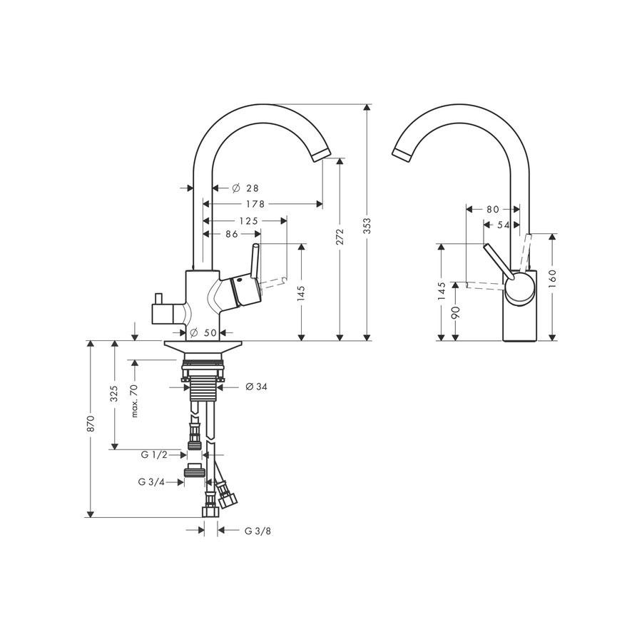 Kjøkkenbatteri Hansgrohe Talis S Variarc med Avstenging