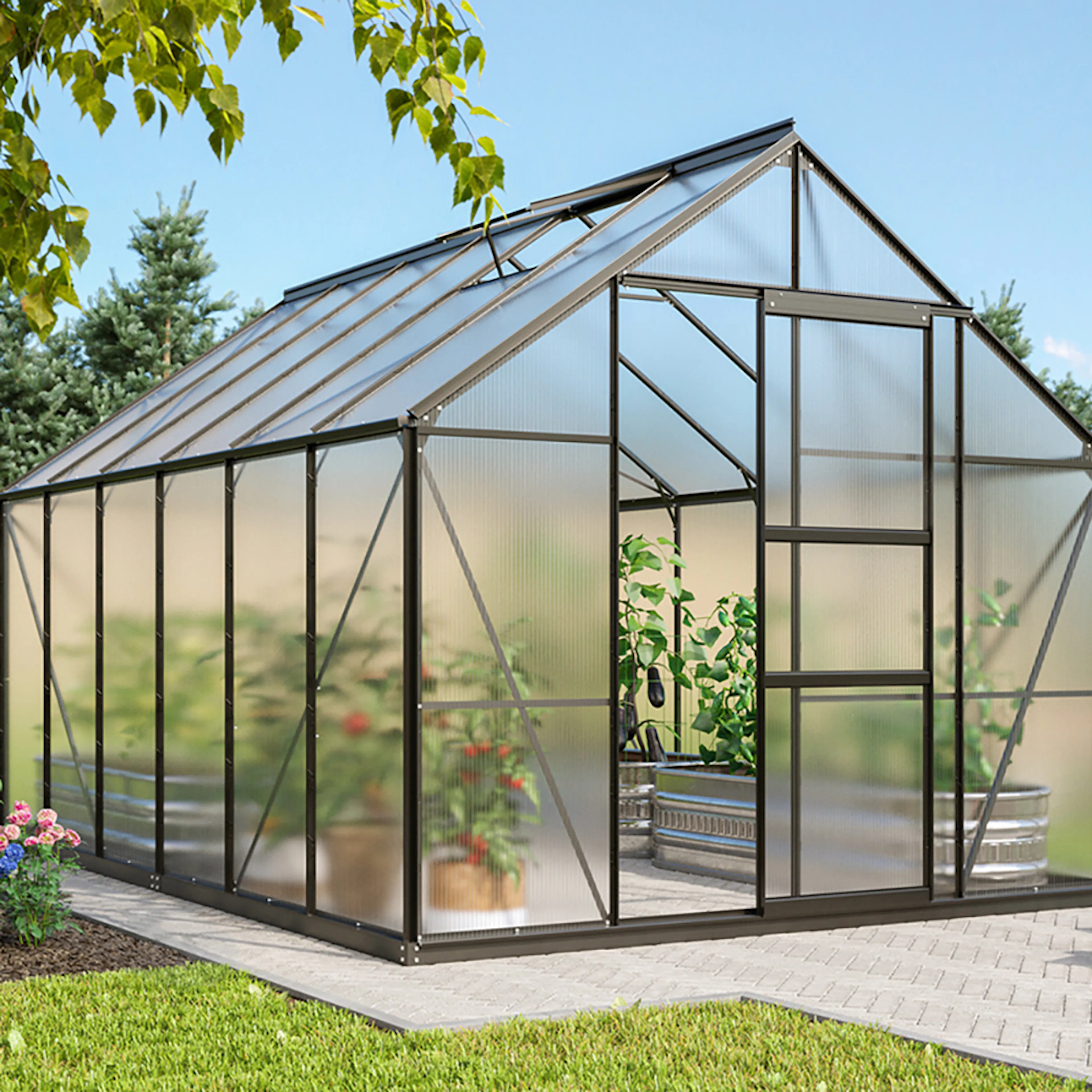 Drivhus Vitavia Merkur 9900 6mm Polykarbonat Sort Med Sokkel