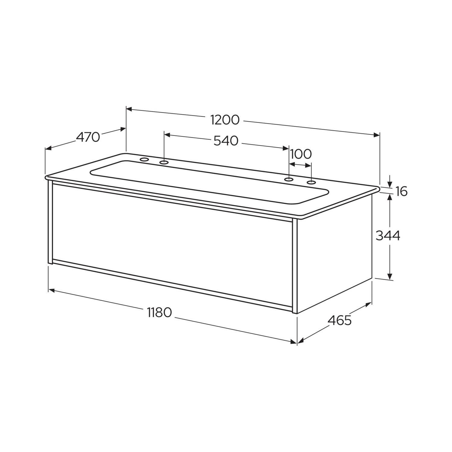 Kommod Ducentic Ljus ek - 100 cm. Porslinstvättställ, Vit, f Lys Eik, Hull for 2 stk Dobbelt Hull Blandebatteri