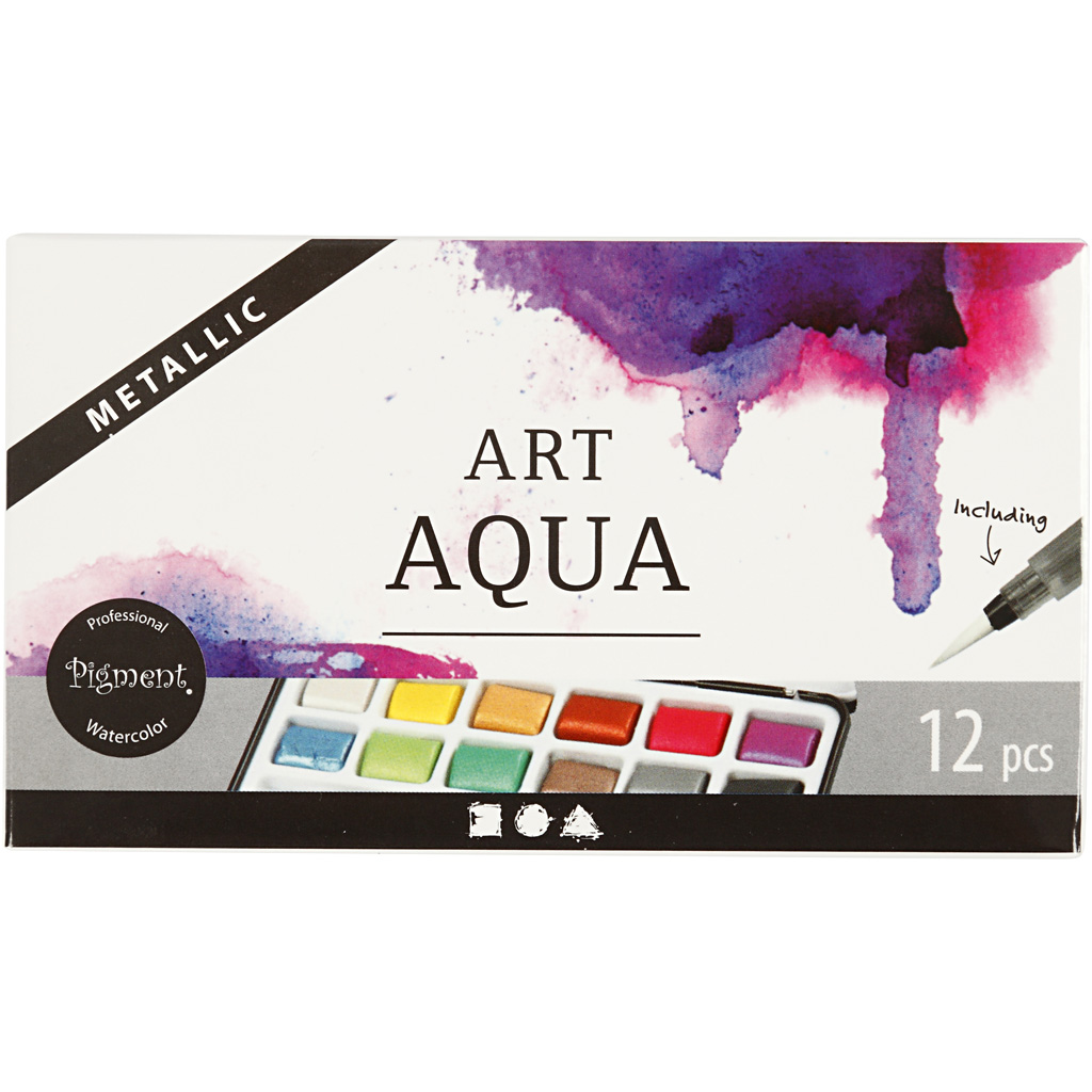 Akvarellfarge Creativ Company Art Aqua Metallicfarger Str 10x15 mm 12 Farge/1 Pk