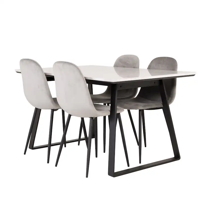 Spisegruppe Venture Home Estelle 140 med 4 Pobbie Stoler Fløyel