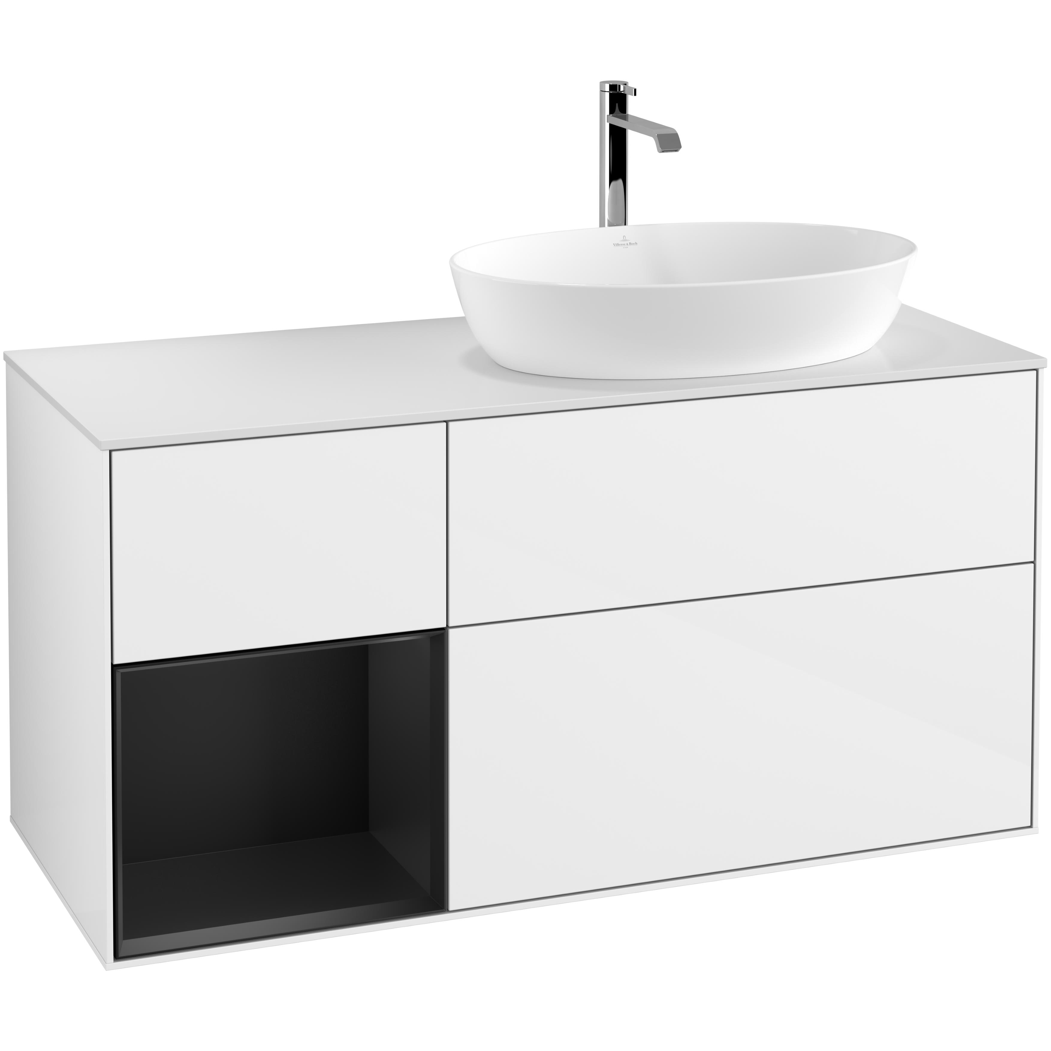 Tvättställsskåp Villeroy & Boch Finion med 3 Lådor Hylla och Bänkskiva för Ocentrerat Tvättställ från Artis & Collaro | badrum - badrumsmobler - tvattstallsskap-och-kommod | KakelKungen