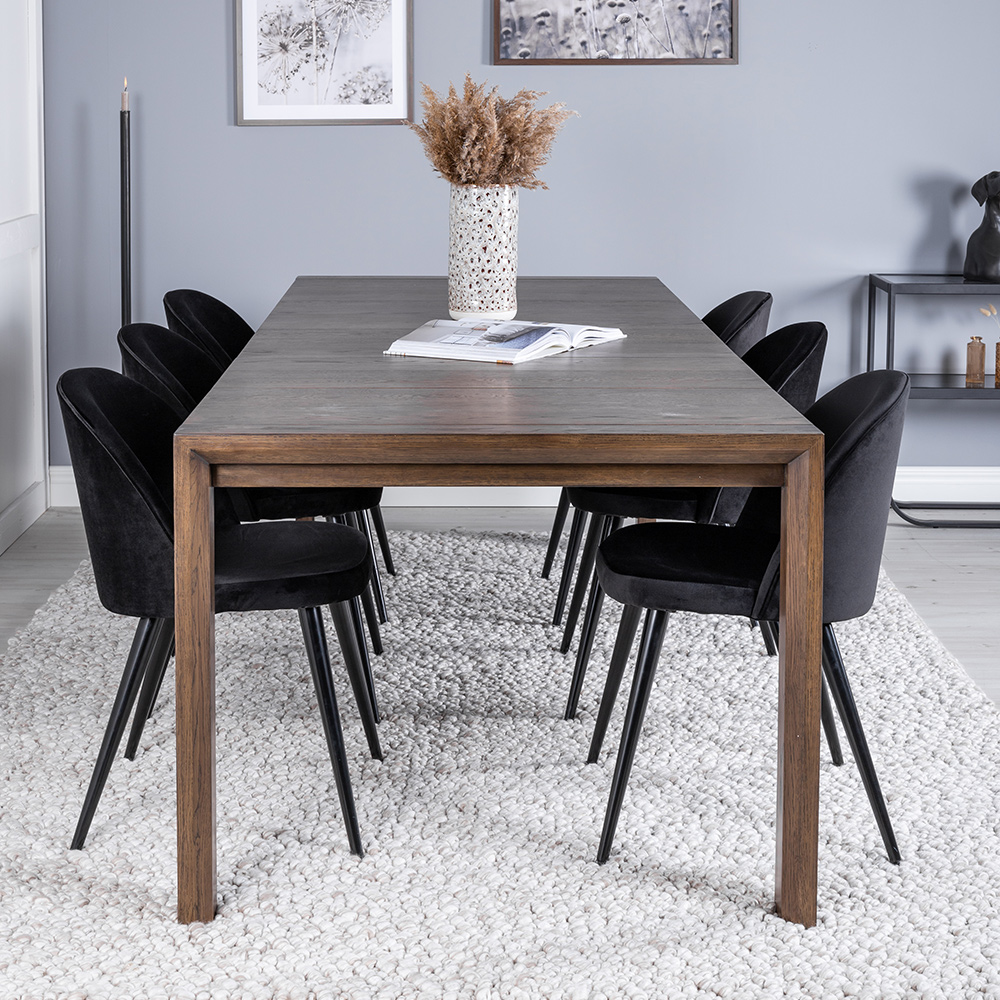 Slider Extention Table - Smoked Oak+ Dining Chair - / _6 Mørke Eik/Sort