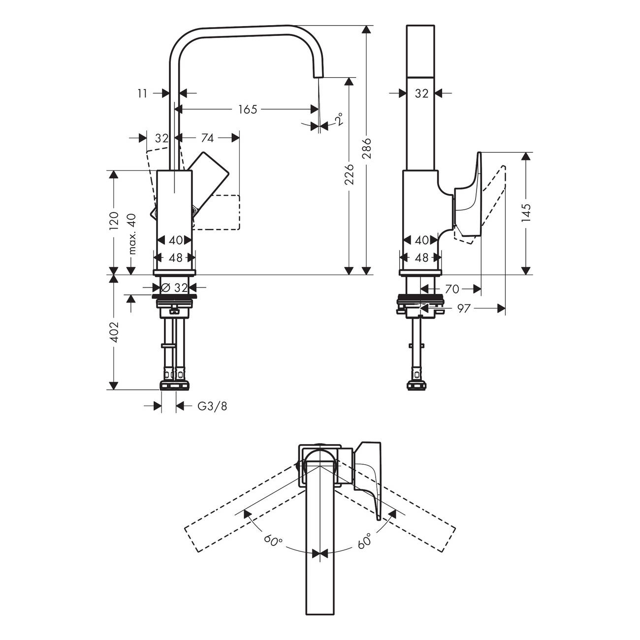 Servantbatteri Hansgrohe Metropol 230