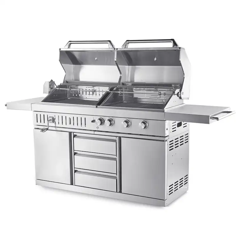Frittstående Gass- og Kullgrill Myoutdoorkitchen Stainless Collection med 3 Brennere