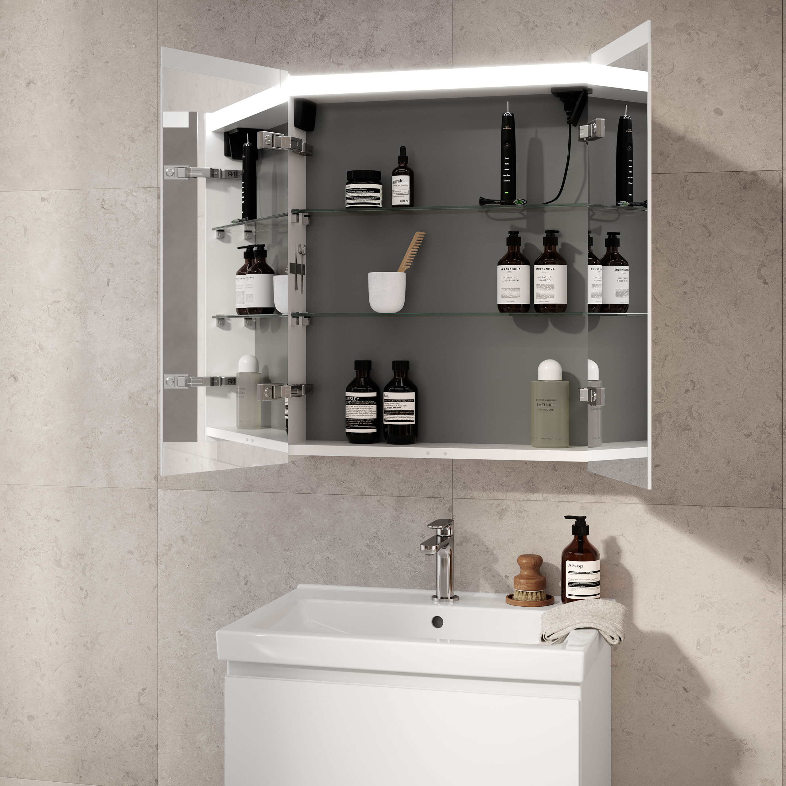 Möbelpaket INR Viskan Solid med Tvättställ och handtag, Spegelskåp Stage