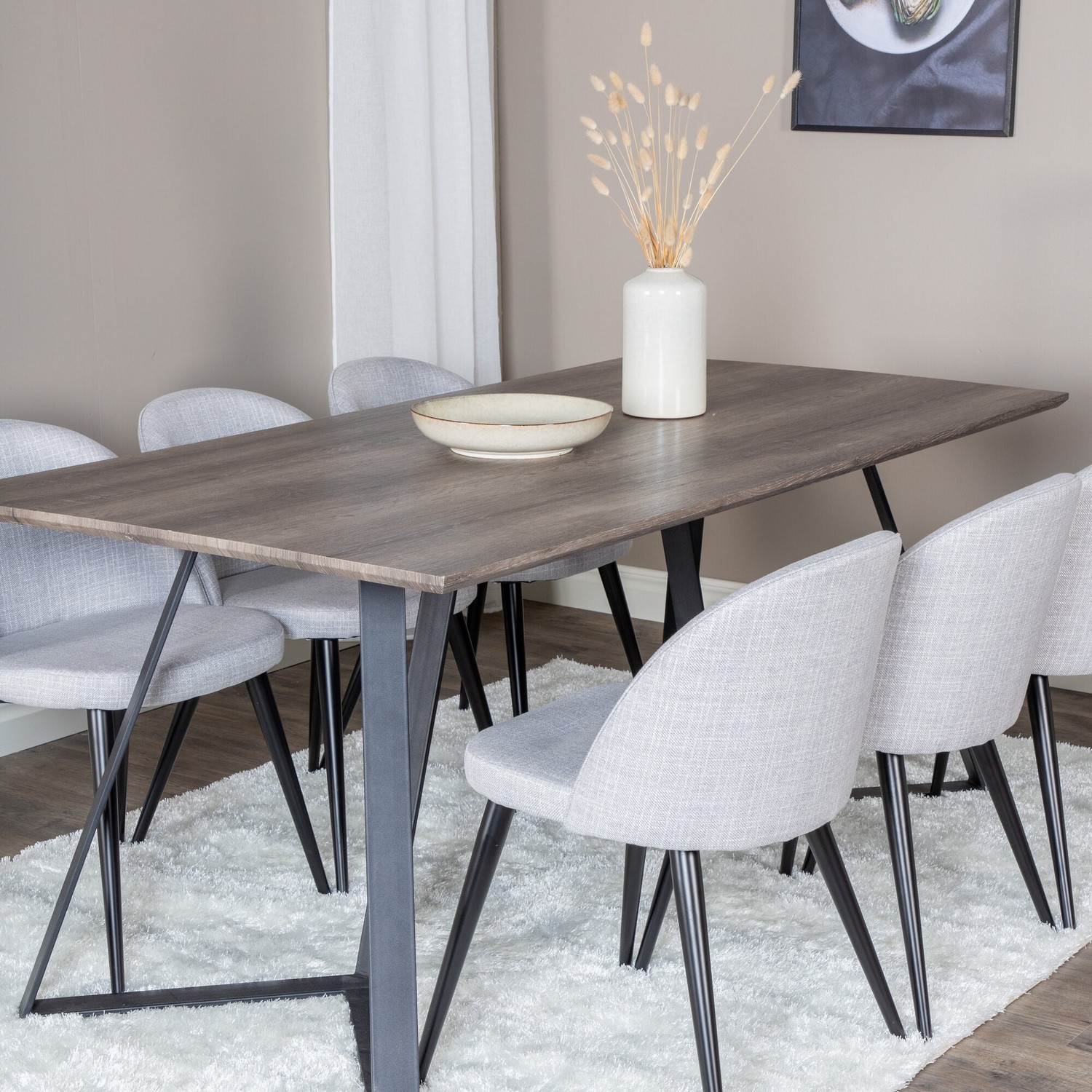 Spisegruppe Venture Home Madde med 6 Valentina Stoler Polyester